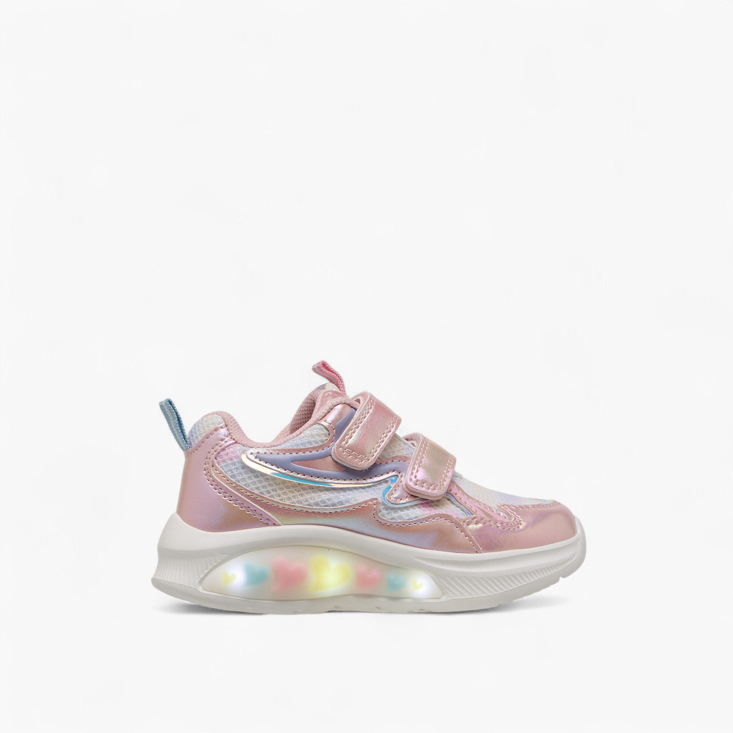 Juniors Panelled Light-Up Sneakers with Hook and Loop Closure-girls-shoes-sneakers-image-4