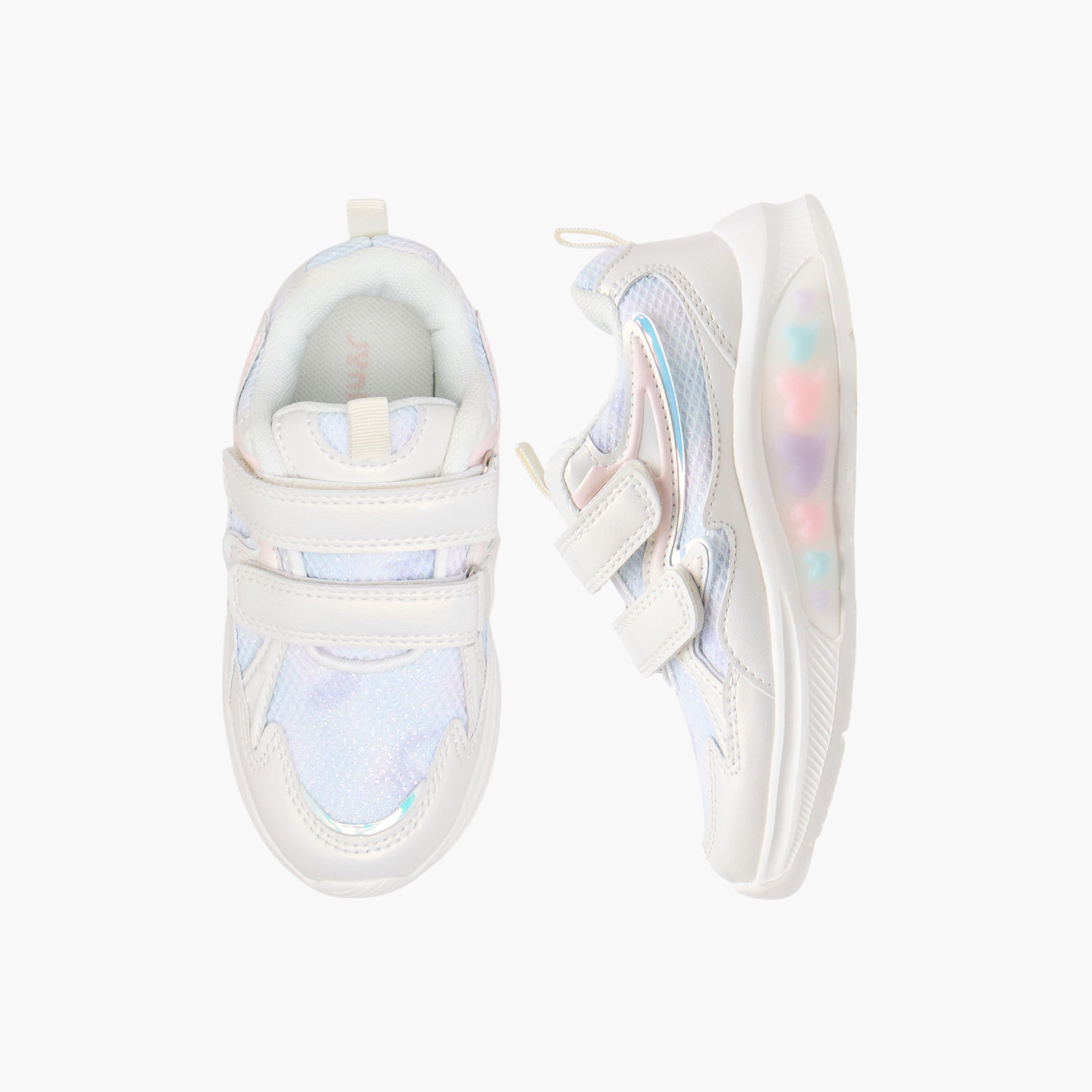 Juniors Panelled Light-Up Sneakers with Hook and Loop Closure-girls-shoes-sneakers-image-1