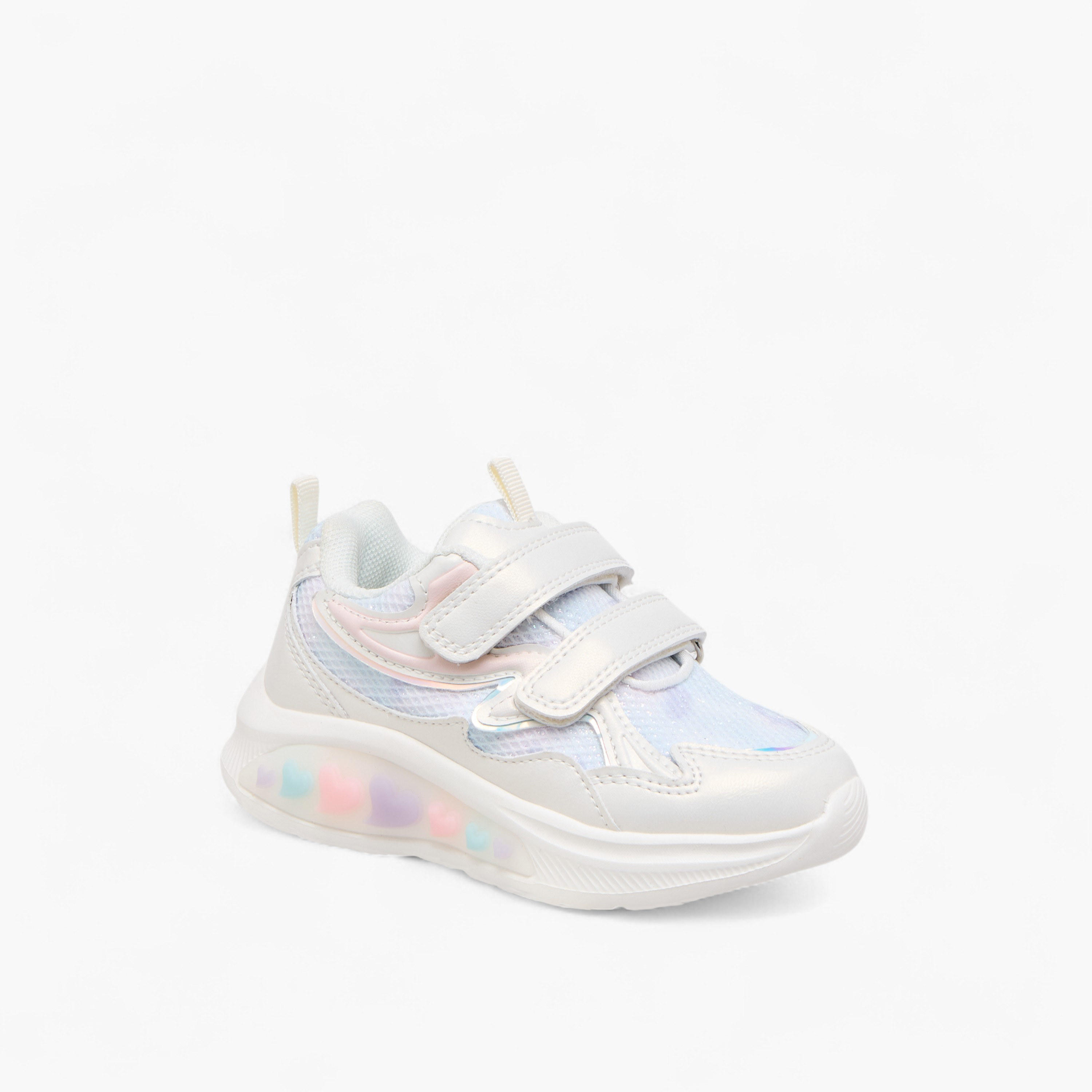 Juniors Panelled Light-Up Sneakers with Hook and Loop Closure-girls-shoes-sneakers-image-2