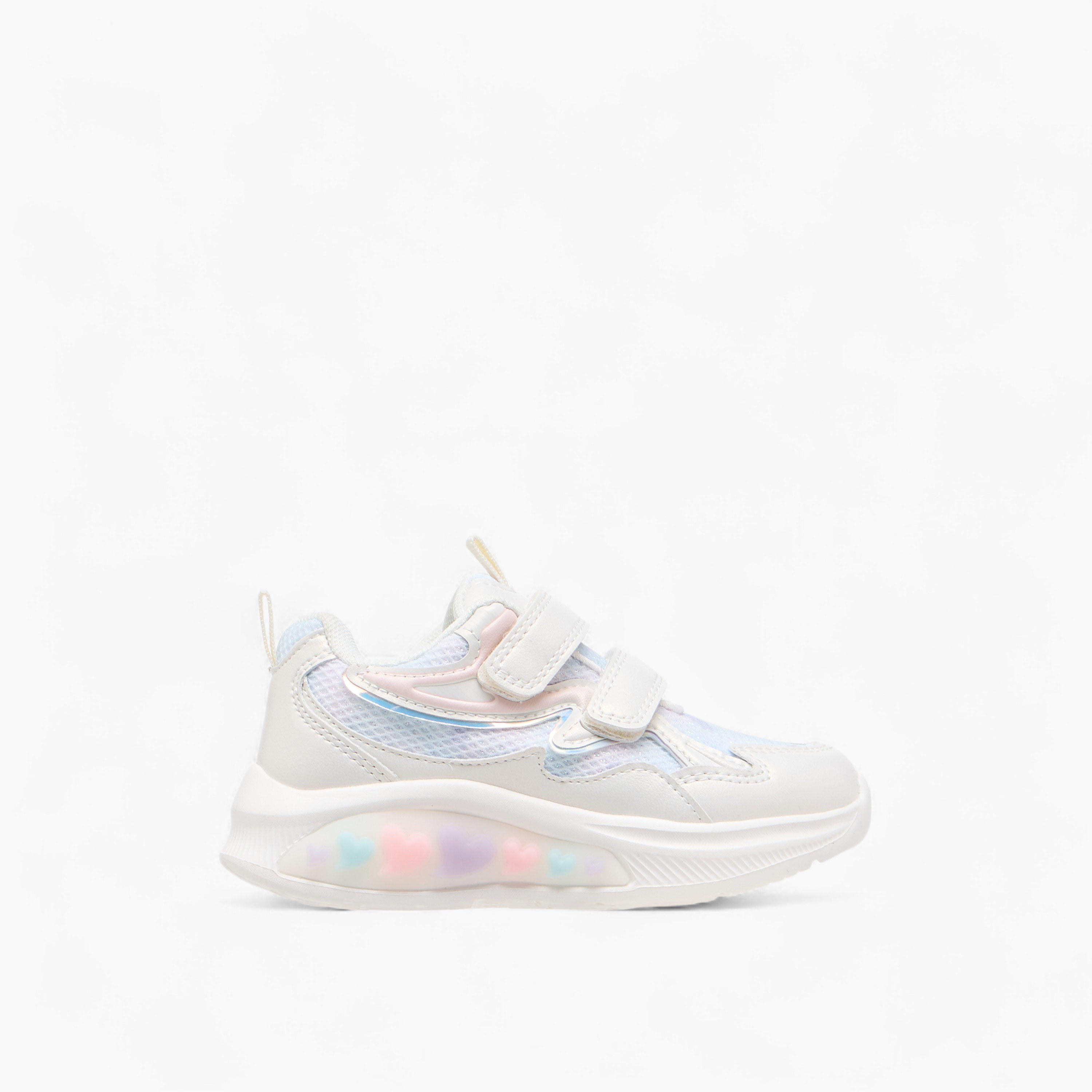 Juniors Panelled Light-Up Sneakers with Hook and Loop Closure-girls-shoes-sneakers-image-3