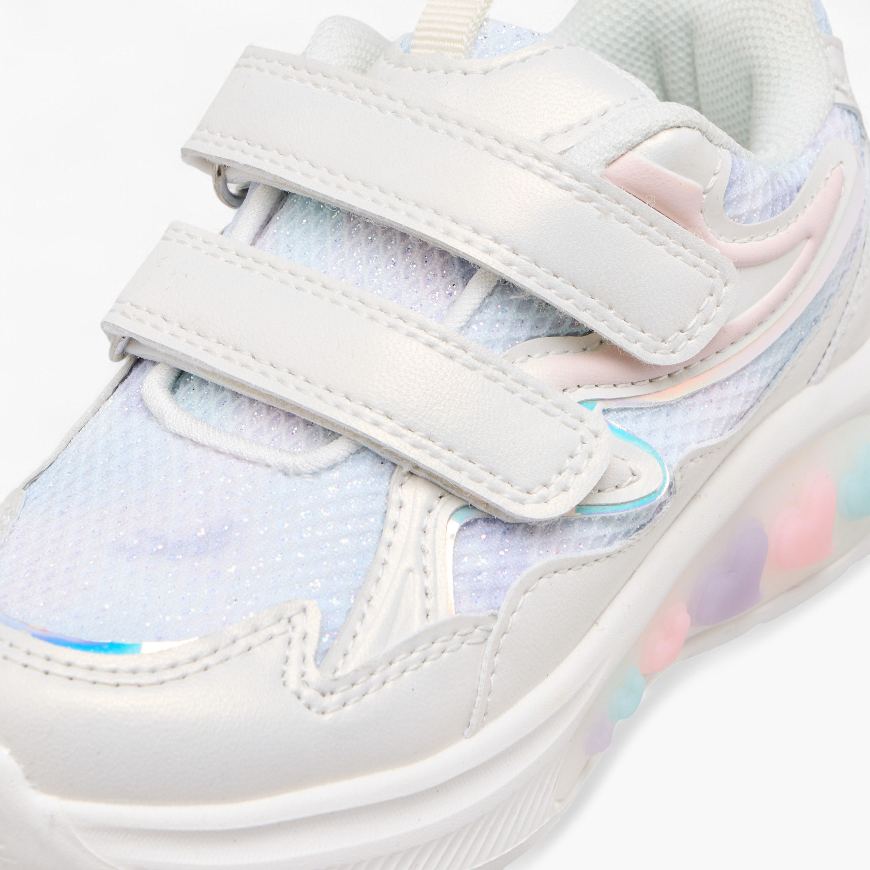 Juniors Panelled Light-Up Sneakers with Hook and Loop Closure-girls-shoes-sneakers-image-5