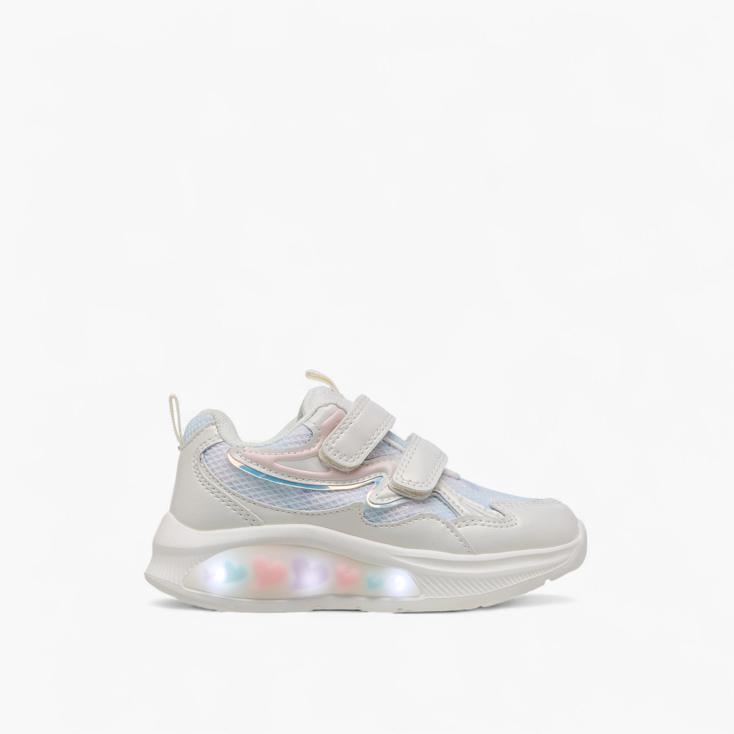 Juniors Panelled Light-Up Sneakers with Hook and Loop Closure-girls-shoes-sneakers-image-4