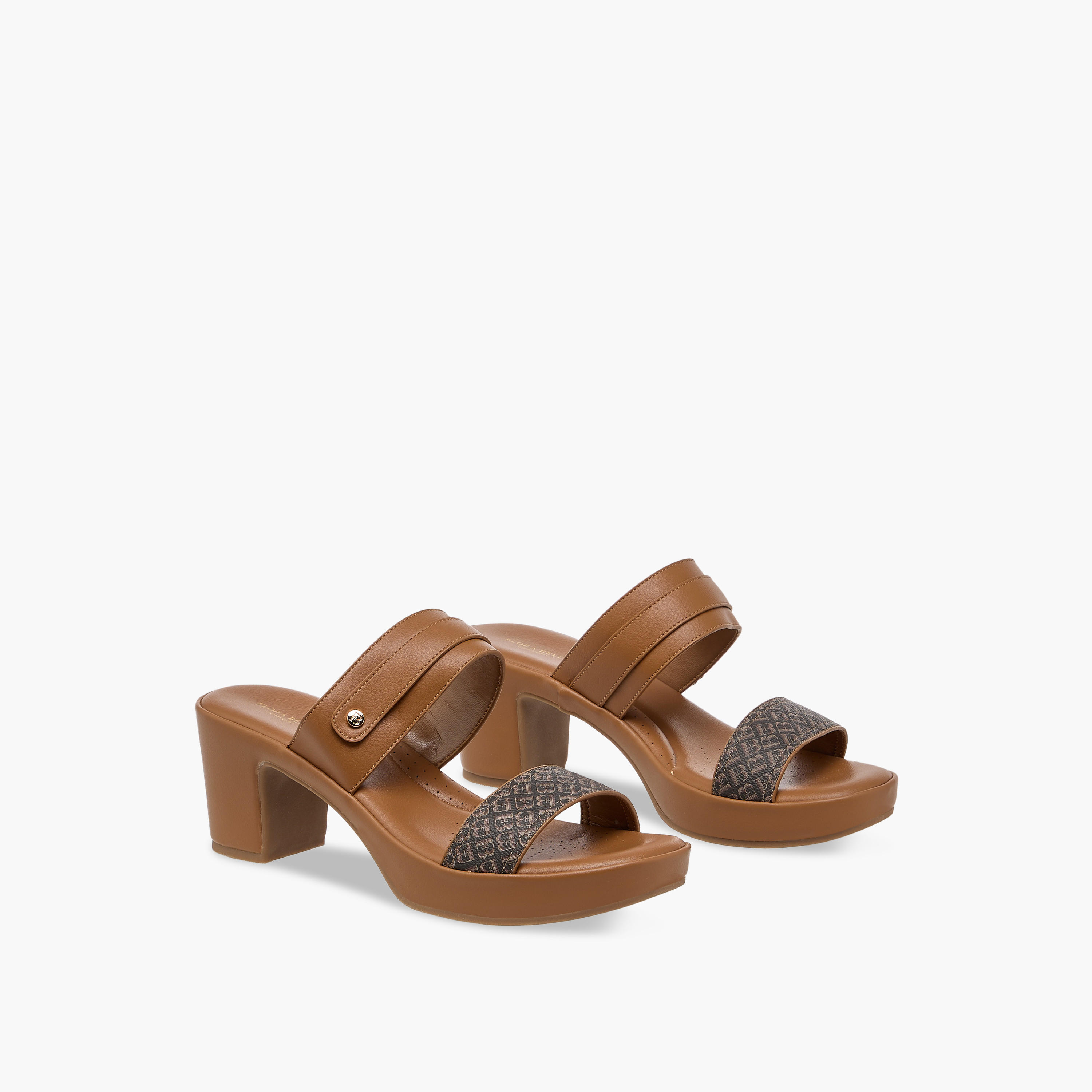 Flora Bella Monogram Print Slip-On Sandals with Block Heels-women-shoes-sandals-heeled-image-1
