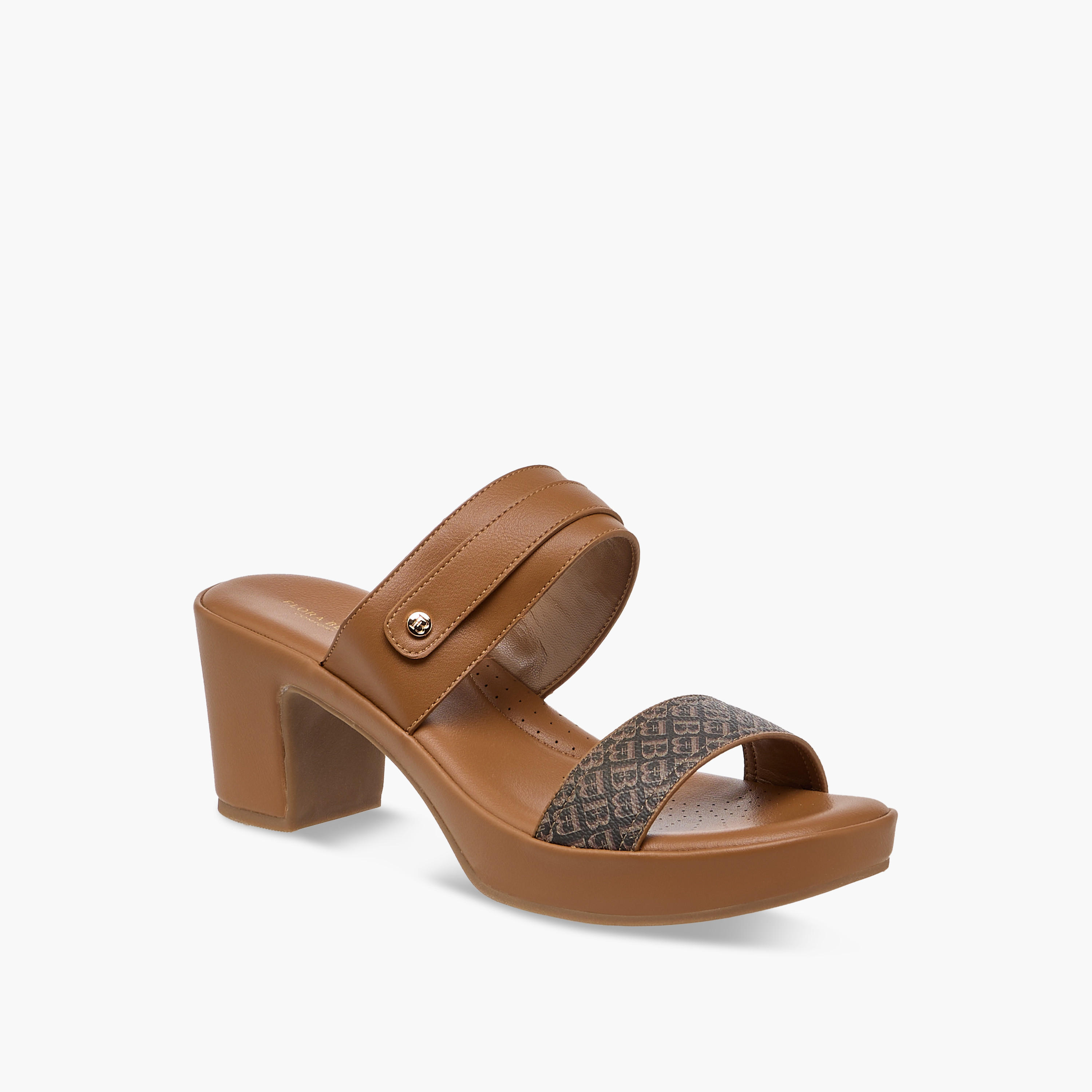 Flora Bella Monogram Print Slip-On Sandals with Block Heels-women-shoes-sandals-heeled-image-2