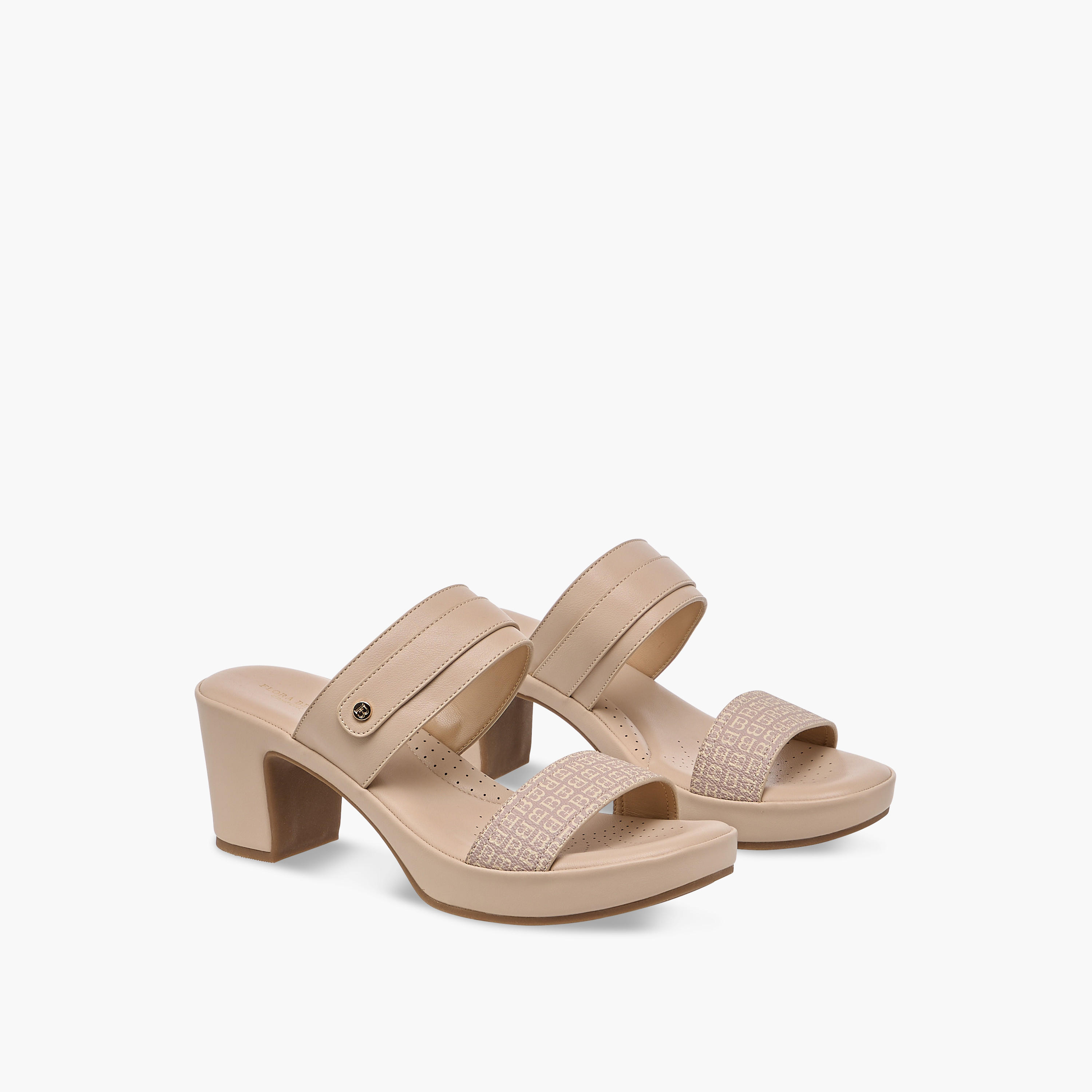 Flora Bella Monogram Print Slip-On Sandals with Block Heels-women-shoes-sandals-heeled-image-1