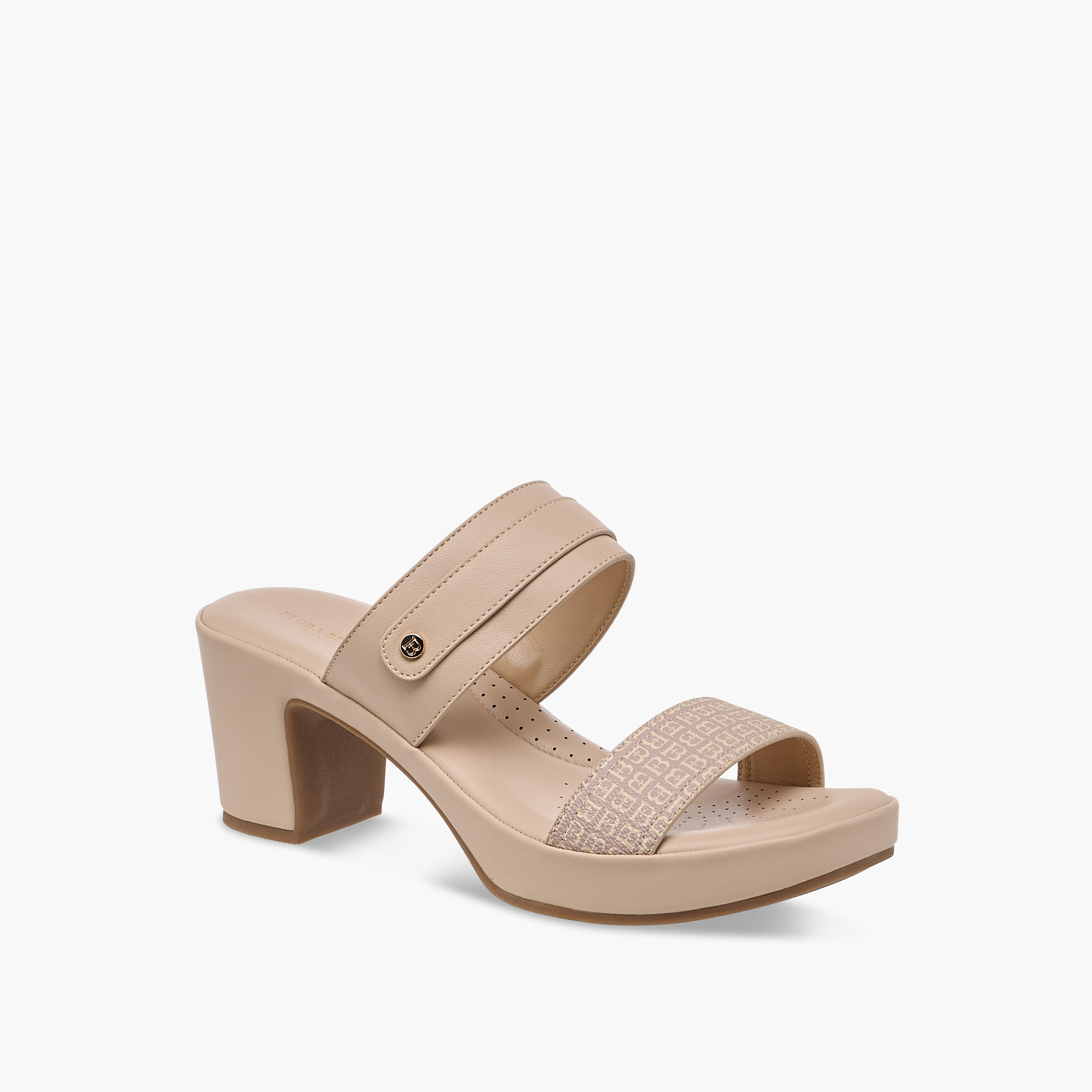 Flora Bella Monogram Print Slip-On Sandals with Block Heels-women-shoes-sandals-heeled-image-2