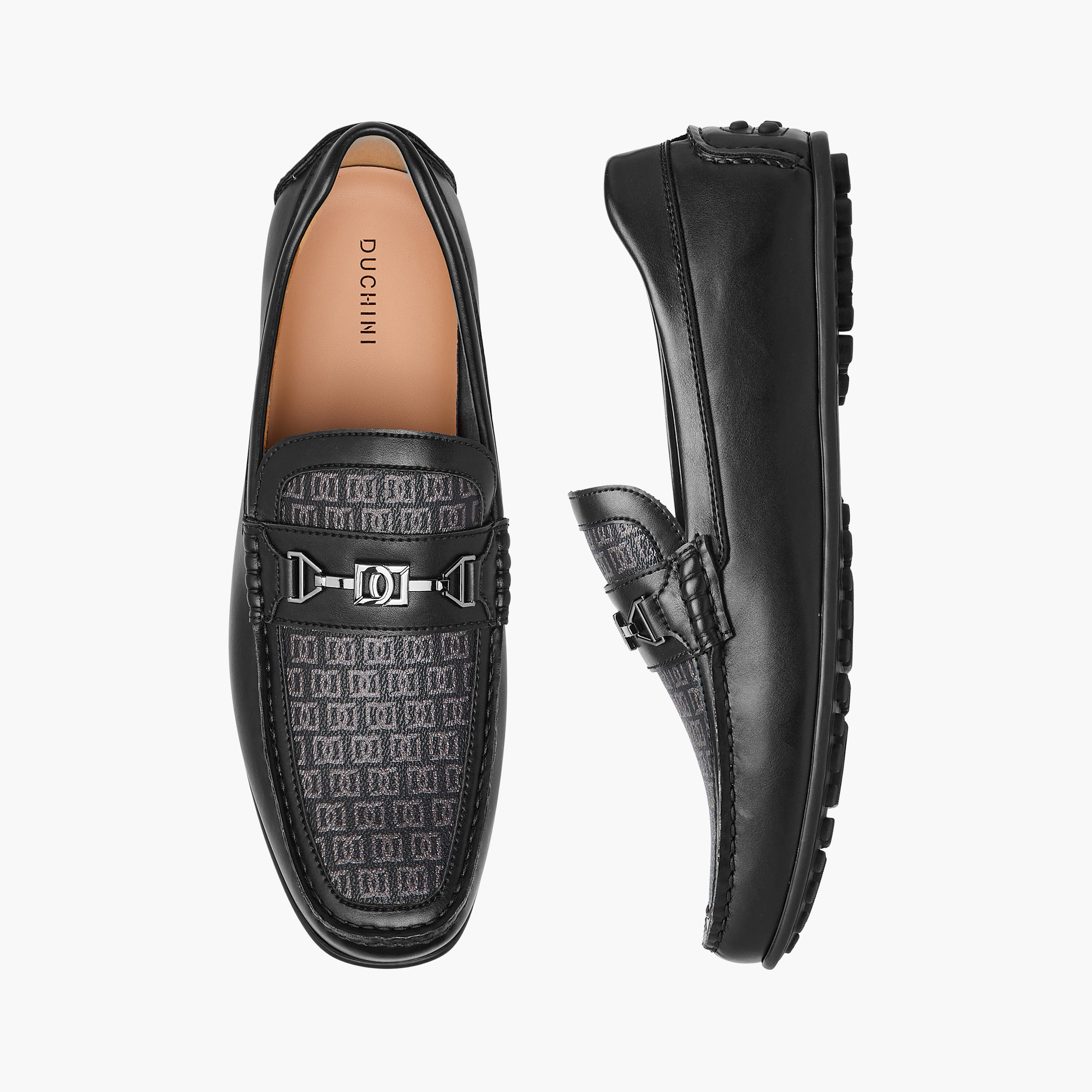 Duchini Men's Monogram Print Slip-On Moccasins-men-shoes-loafersandmoccasins-image-1