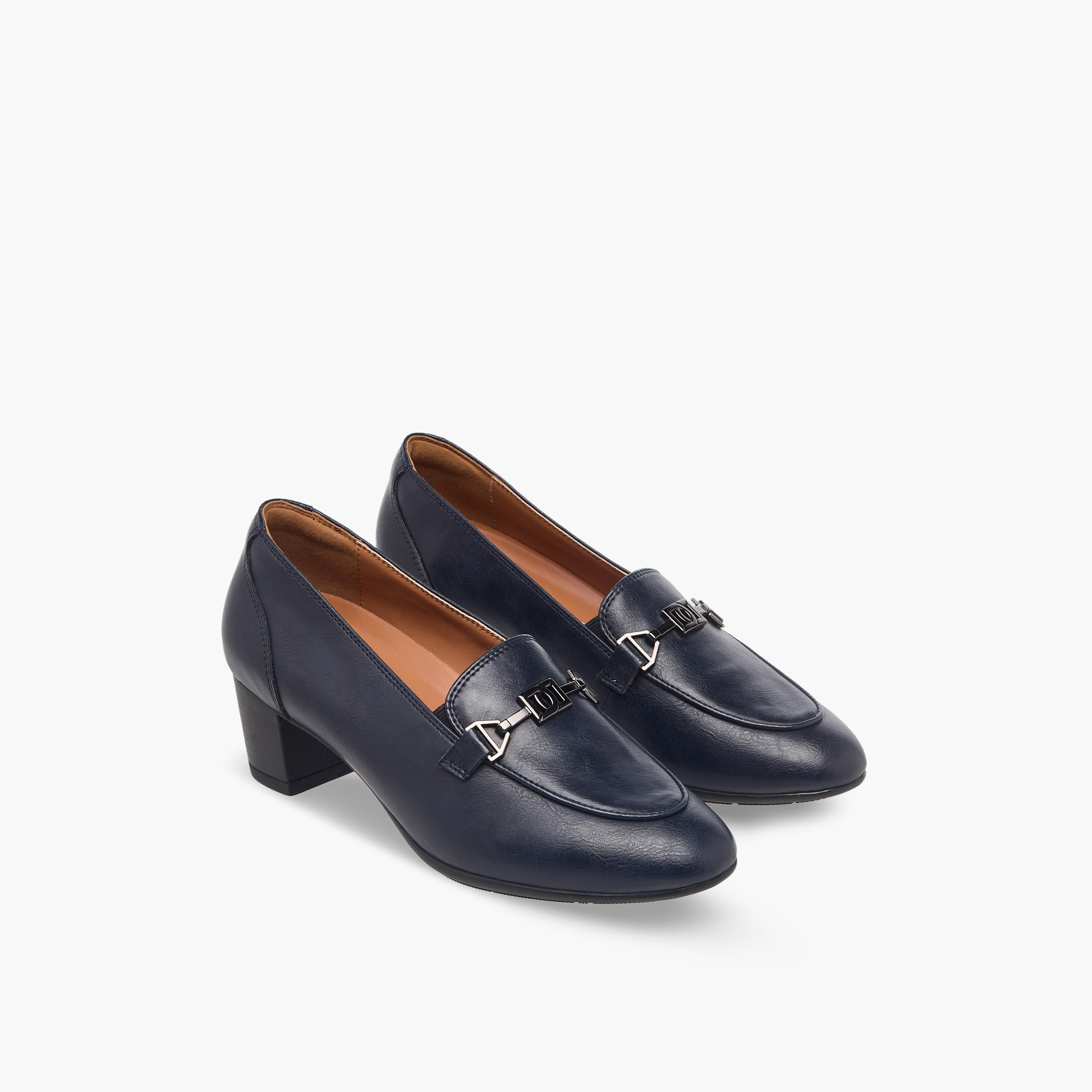Duchini Women Metal Accent Block Heel Loafers-women-shoes-loafersandmoccasins-image-1