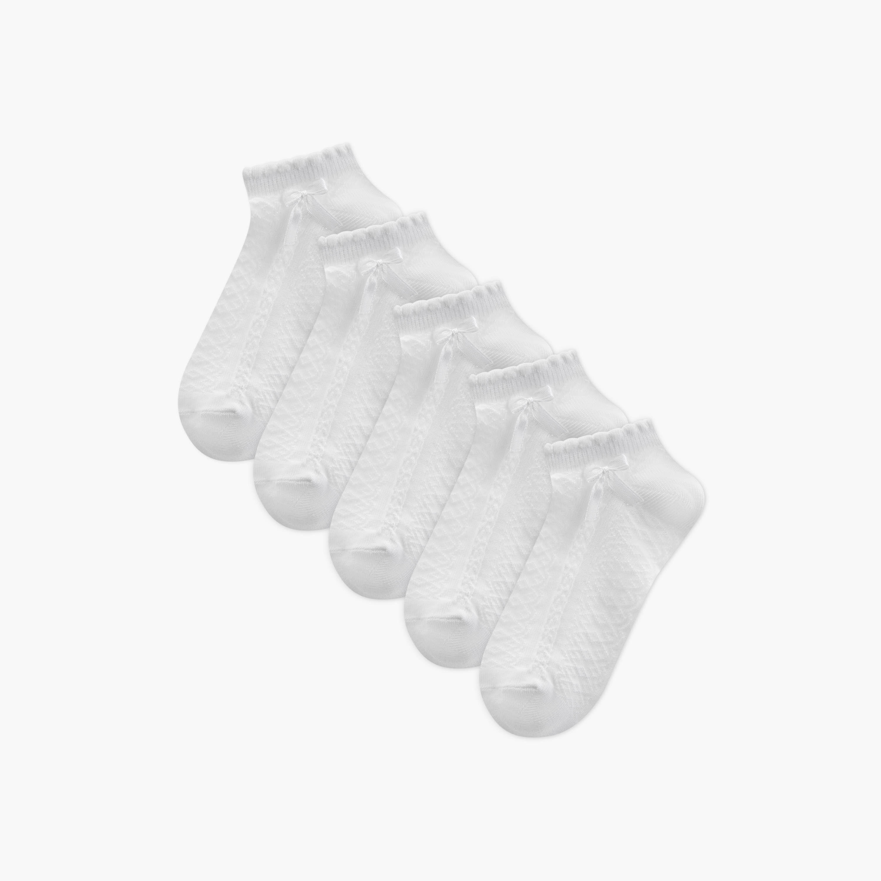 Textured Ankle Length Socks with Scallop Hem and Bow - Set of 5-girls-accessories-socks-image-1
