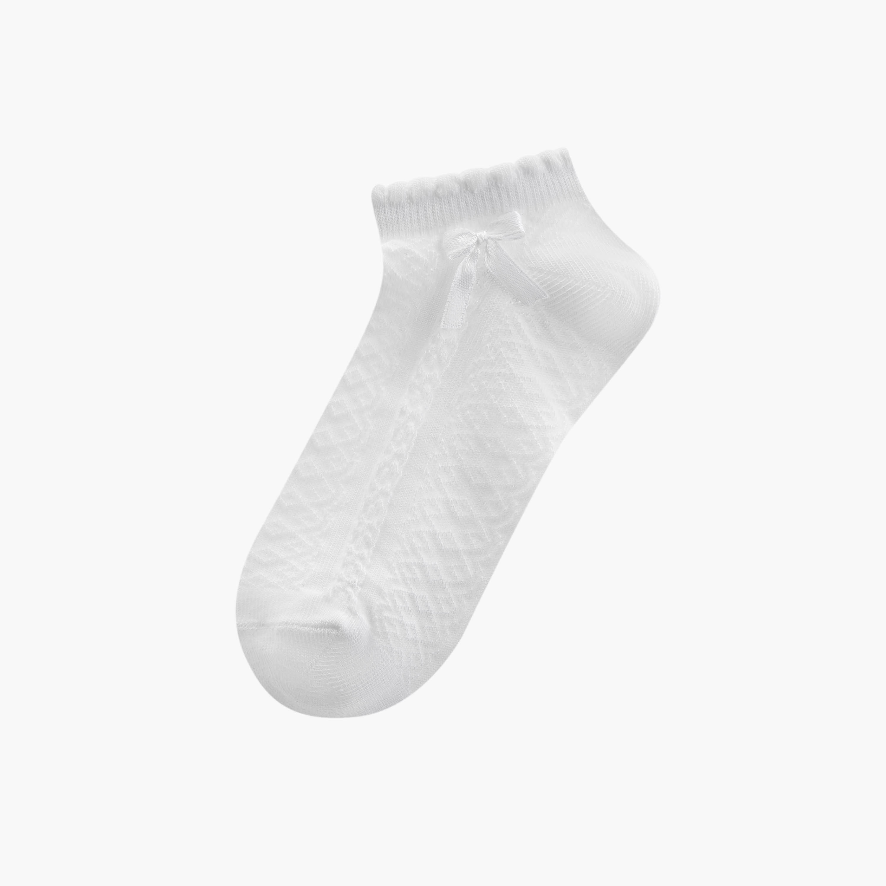 Textured Ankle Length Socks with Scallop Hem and Bow - Set of 5-girls-accessories-socks-image-2