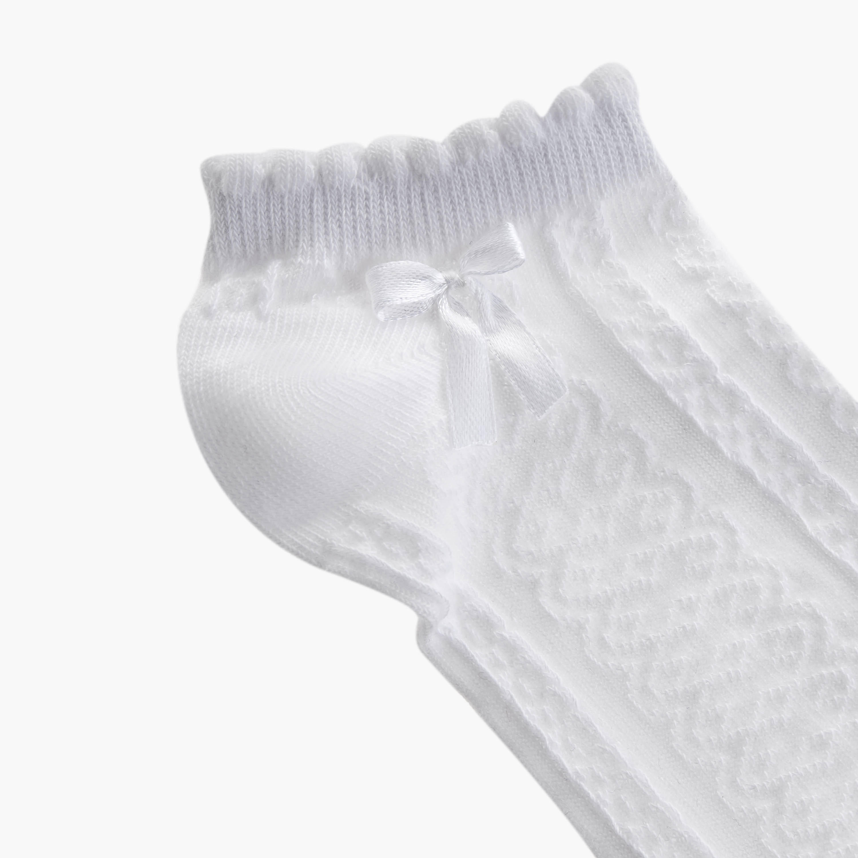 Textured Ankle Length Socks with Scallop Hem and Bow - Set of 5-girls-accessories-socks-image-3