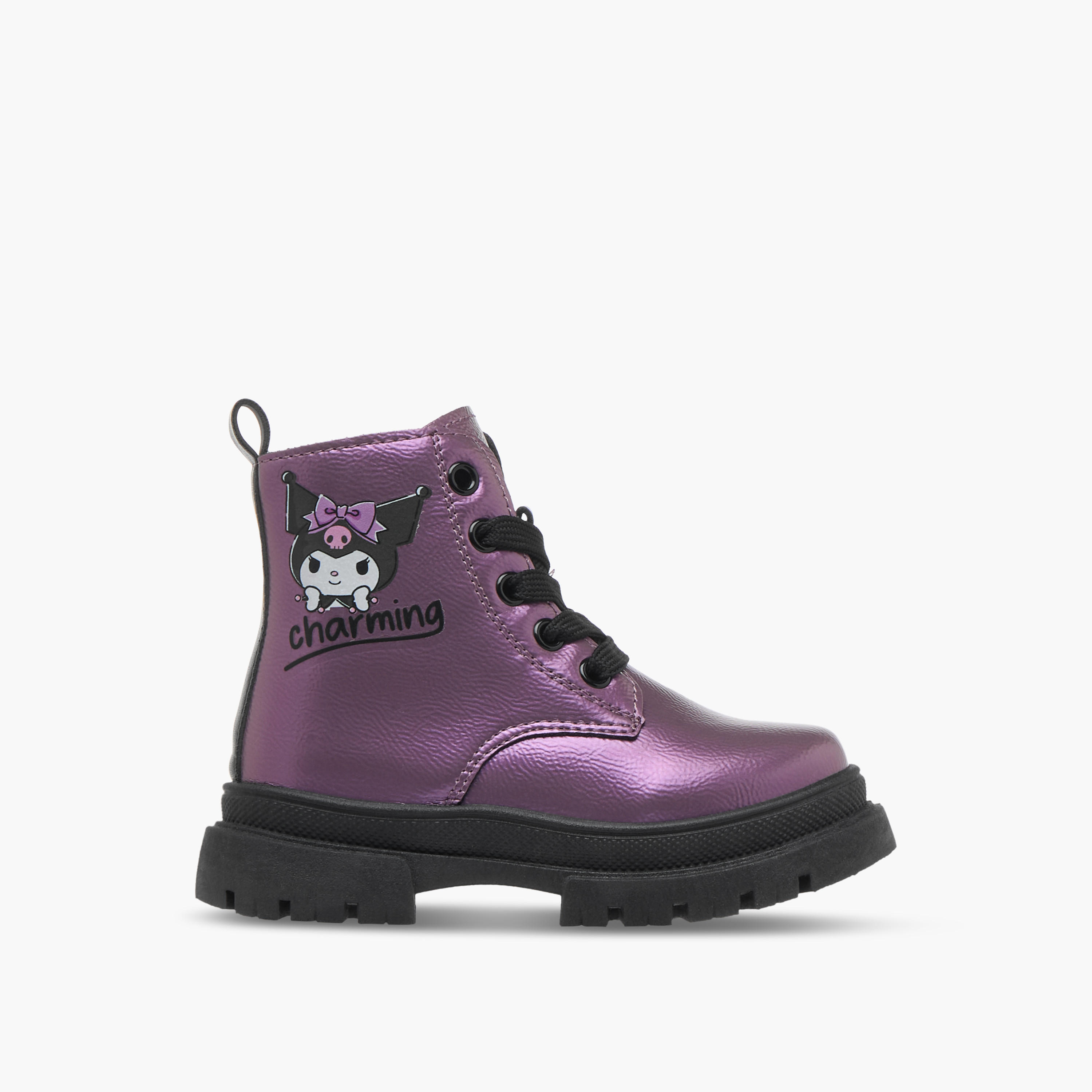 Hello Kitty Kuromi Print Ankle Boots with Lace-Up Closure-girls-shoes-boots-image-3