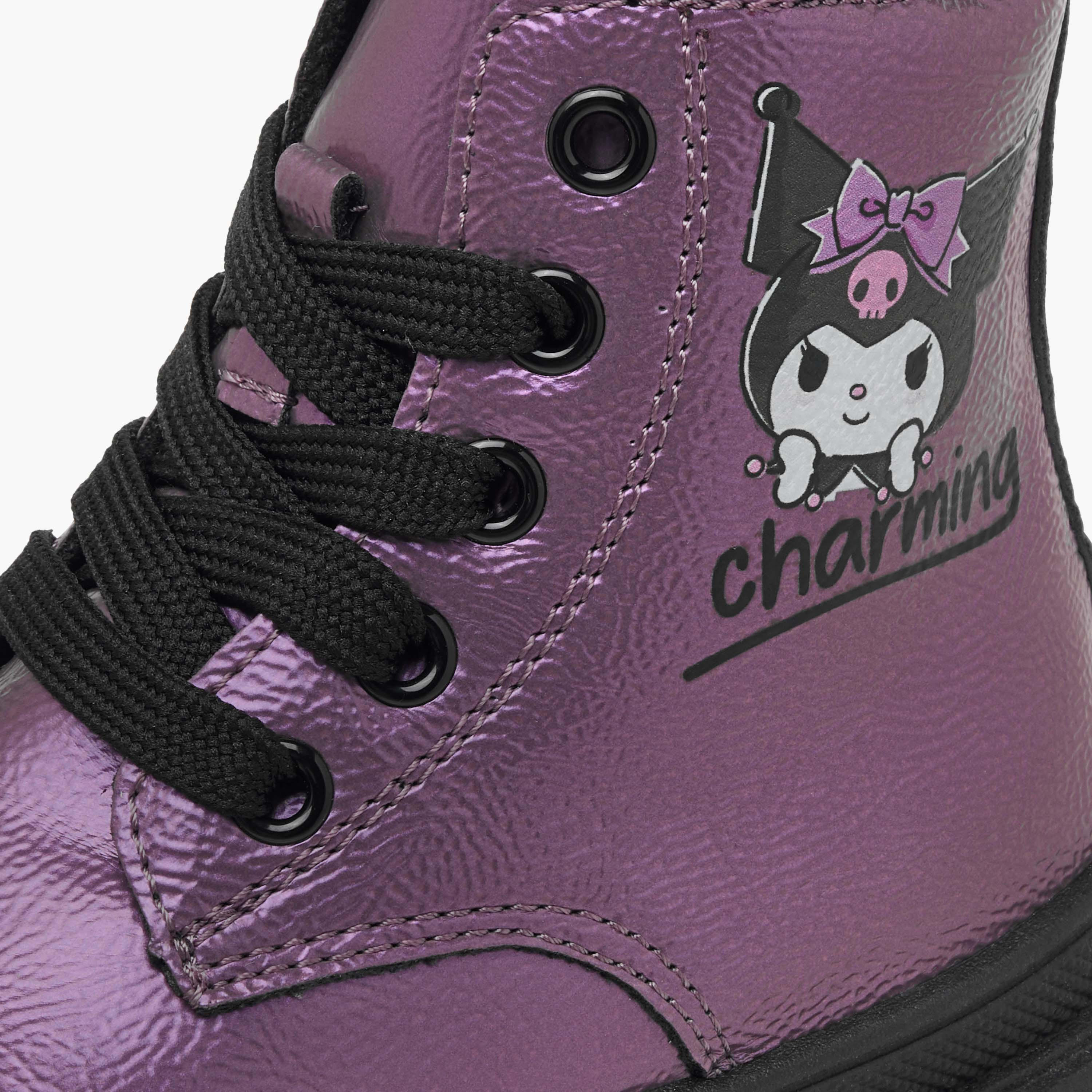 Hello Kitty Kuromi Print Ankle Boots with Lace-Up Closure-girls-shoes-boots-image-4