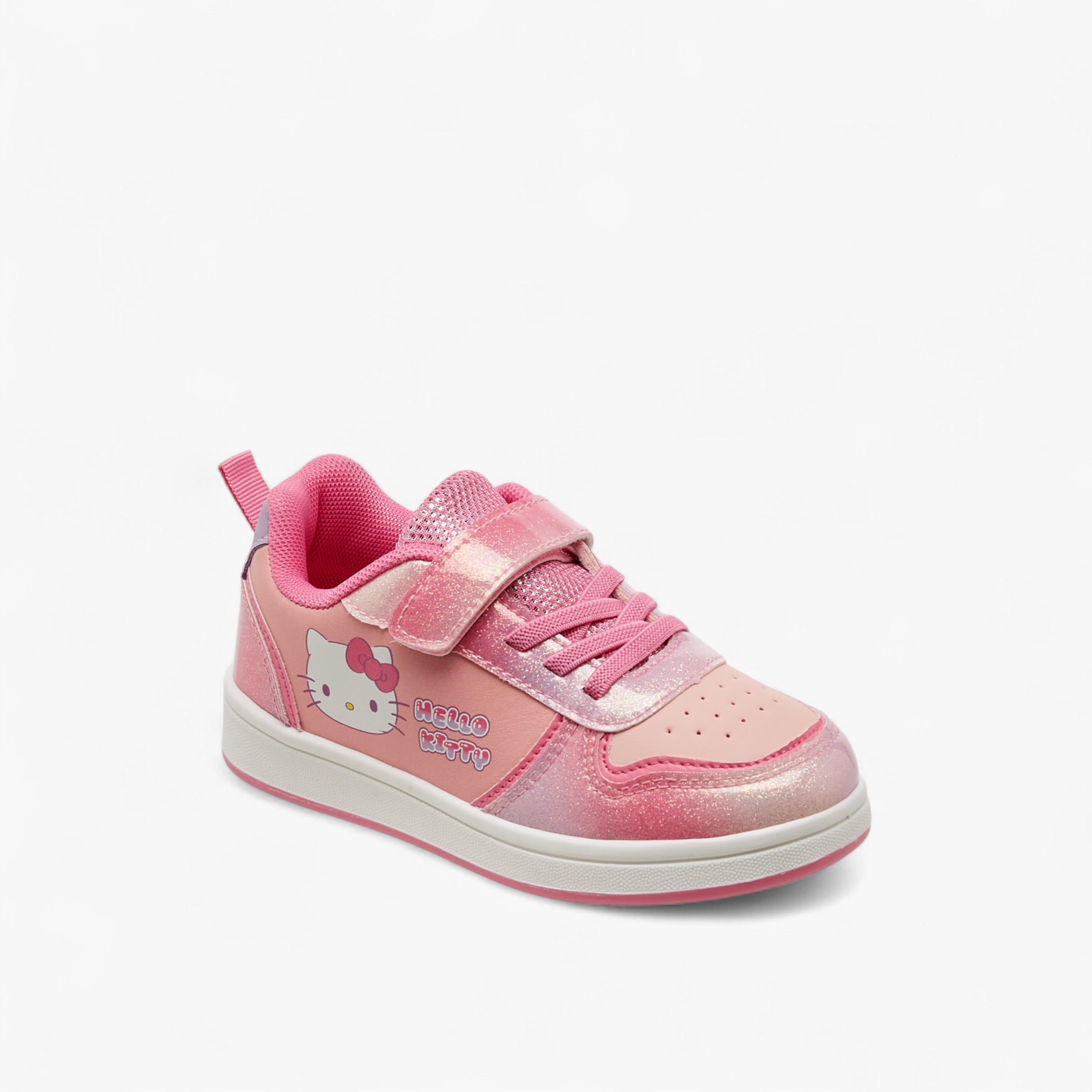 Hello Kitty Printed Glitter Sneakers with Hook and Loop Closure-girls-shoes-sneakers-image-2