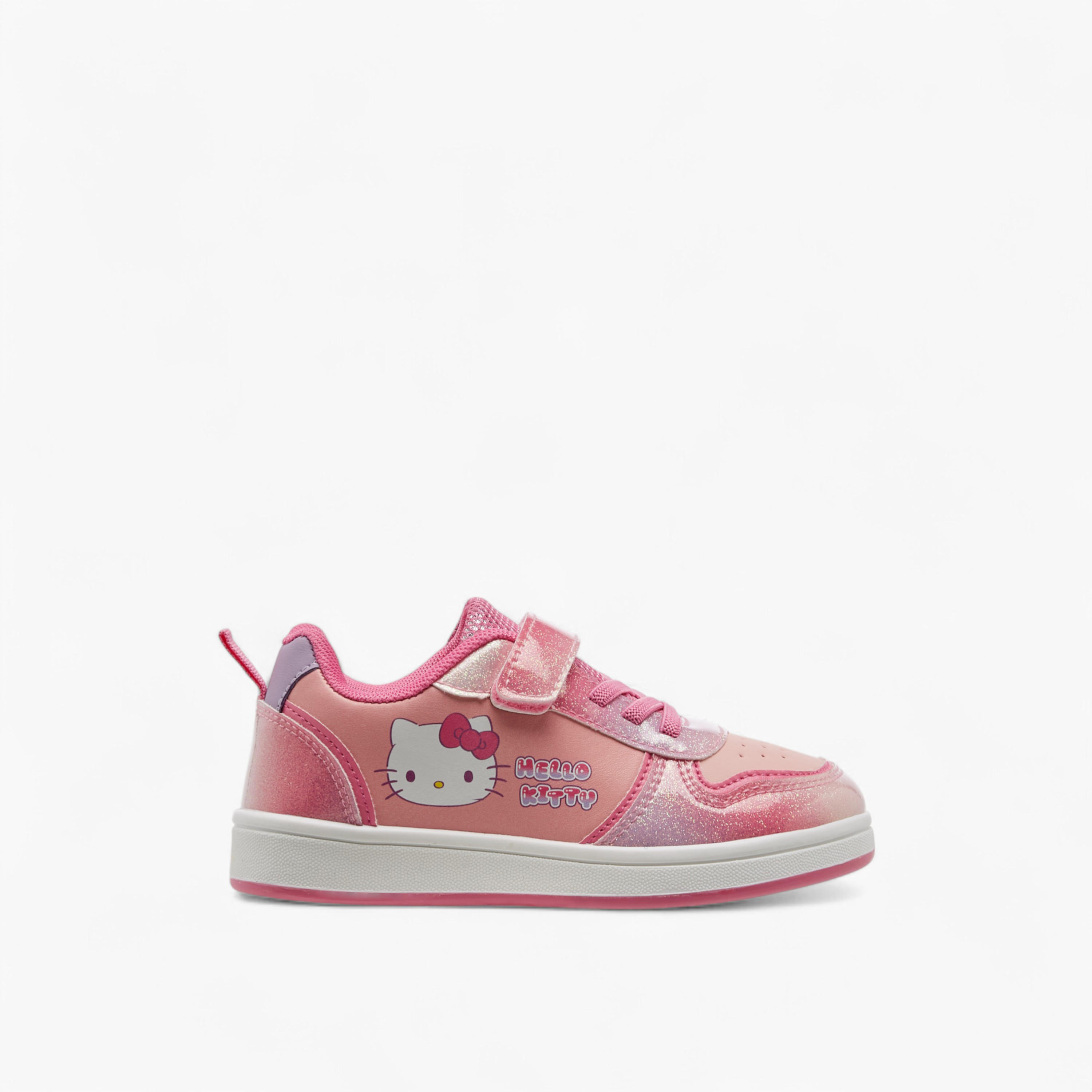 Hello Kitty Printed Glitter Sneakers with Hook and Loop Closure-girls-shoes-sneakers-image-3