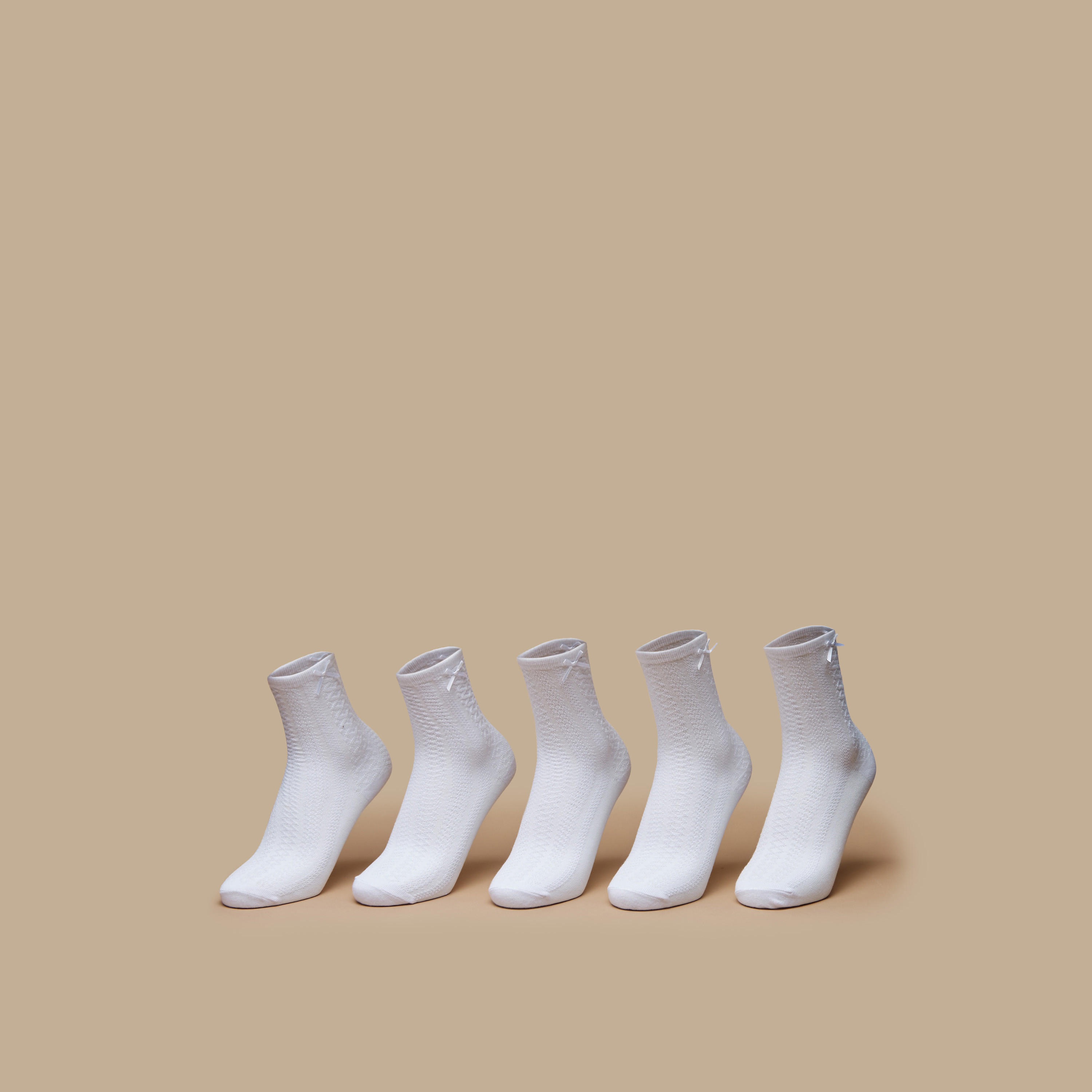 Juniors Textured Crew Length Socks with Bow Applique Detail - Set of 5-girls-accessories-socks-image-1