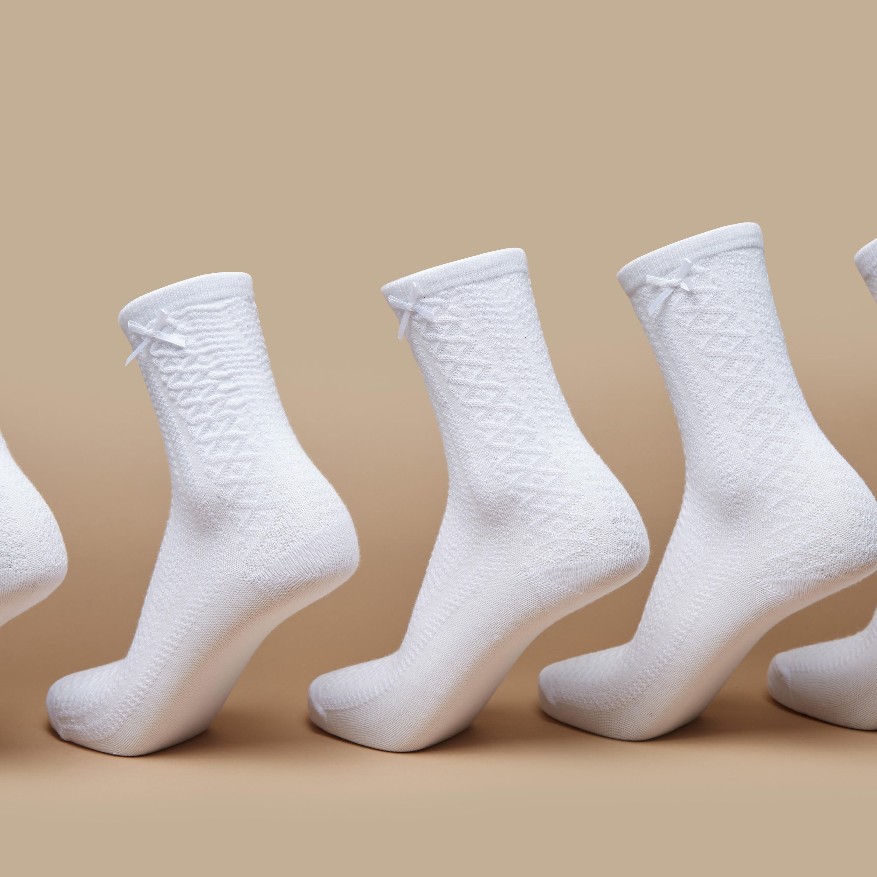 Juniors Textured Crew Length Socks with Bow Applique Detail - Set of 5-girls-accessories-socks-image-3