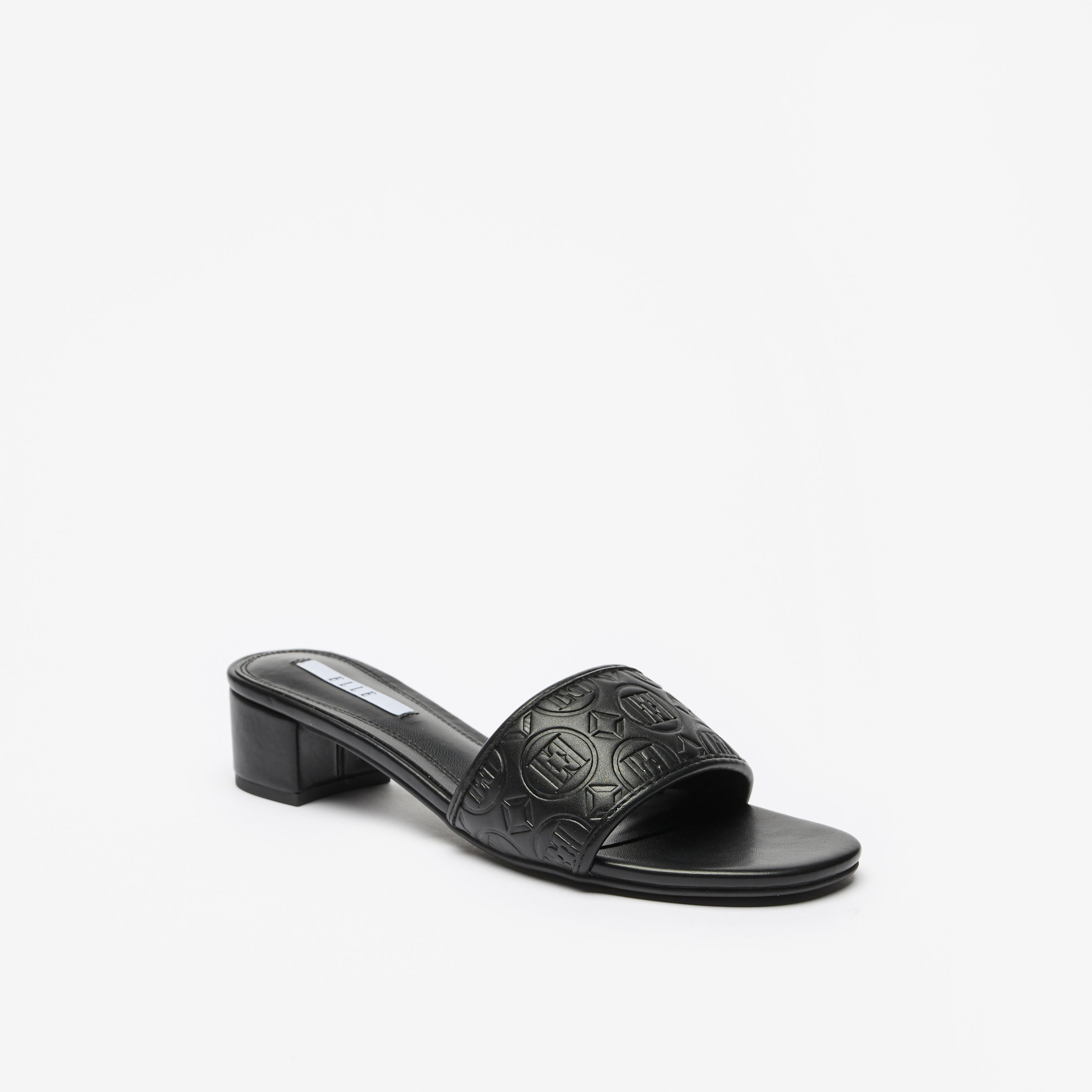 Elle Women's Monogram Embossed Slip-On Sandals with Block Heels-women-shoes-heels-image-2