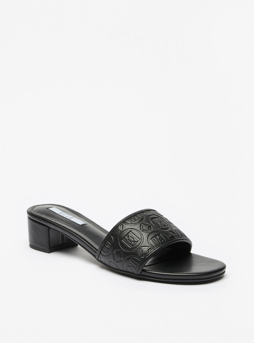 Elle Women's Monogram Embossed Slip-On Sandals with Block Heels-women-shoes-heels-image-2