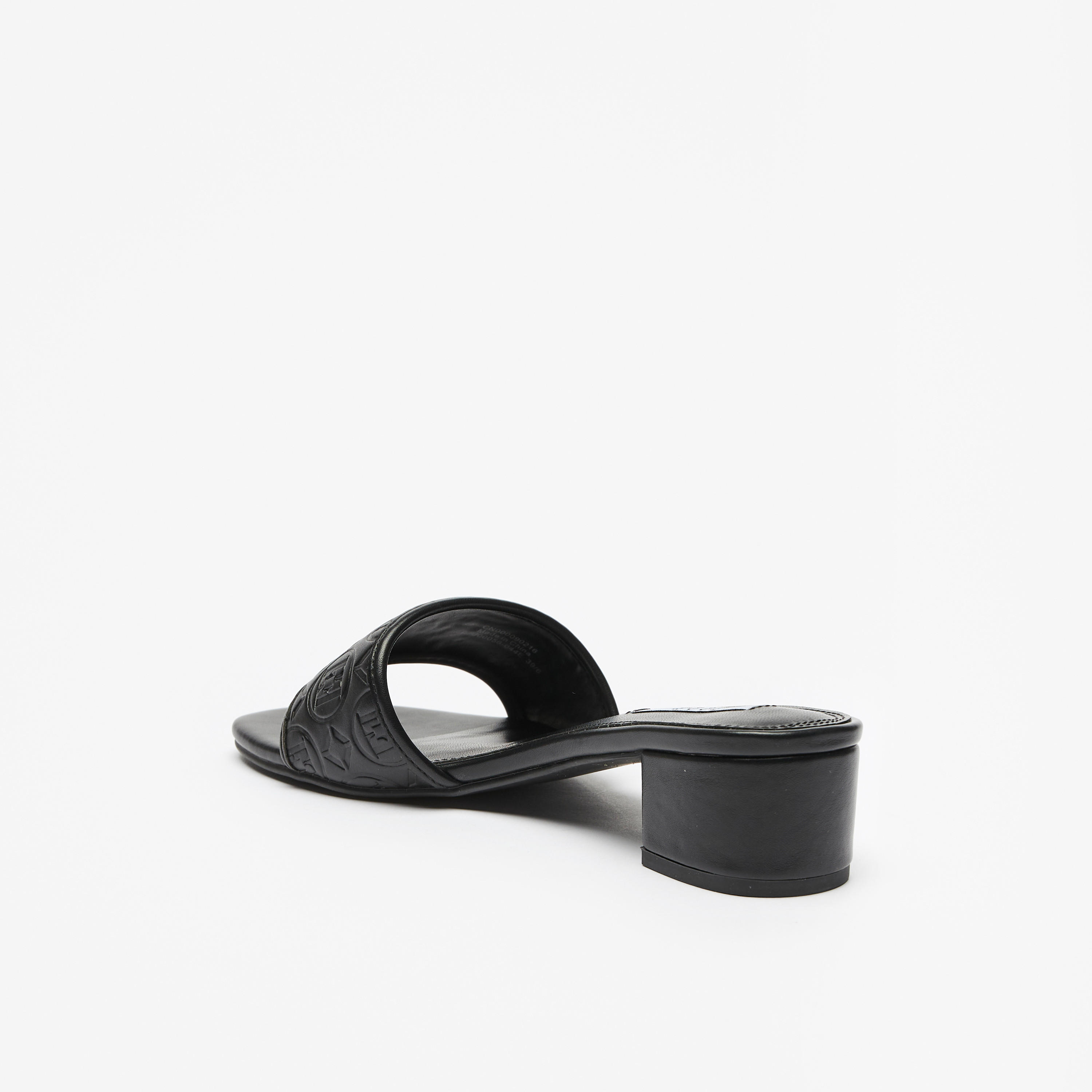 Elle Women's Monogram Embossed Slip-On Sandals with Block Heels-women-shoes-heels-image-3