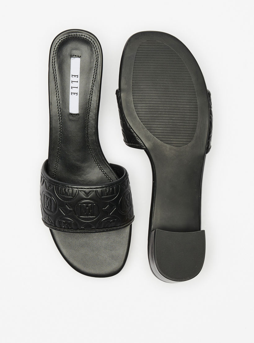 Elle Women's Monogram Embossed Slip-On Sandals with Block Heels-women-shoes-heels-image-5