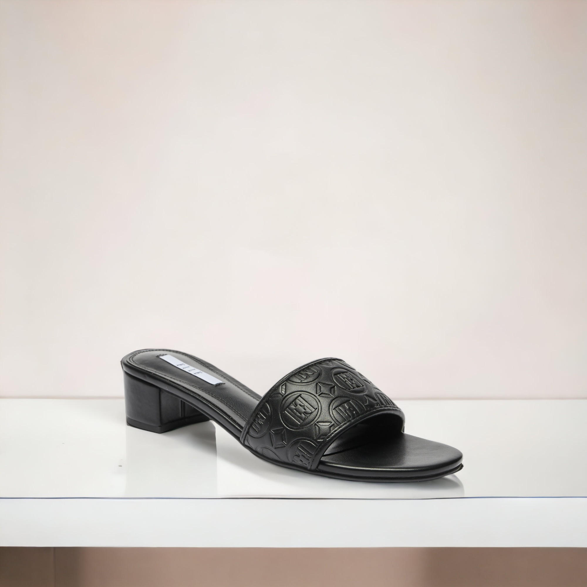 Elle Women's Monogram Embossed Slip-On Sandals with Block Heels-women-shoes-heels-image-1