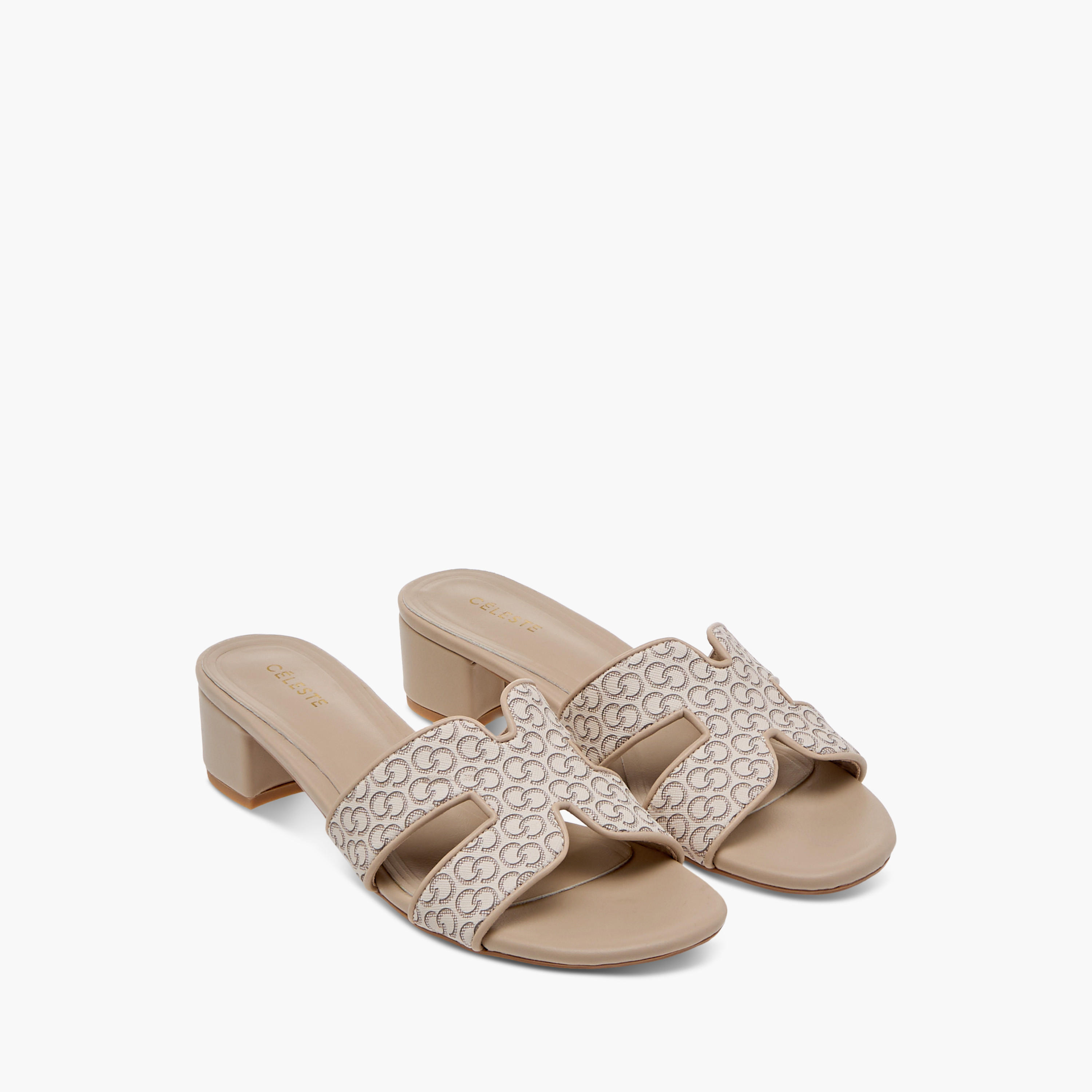 Celeste Women's Monogram Print Slip-On Sandals with Block Heels-women-shoes-sandals-heeled-image-1