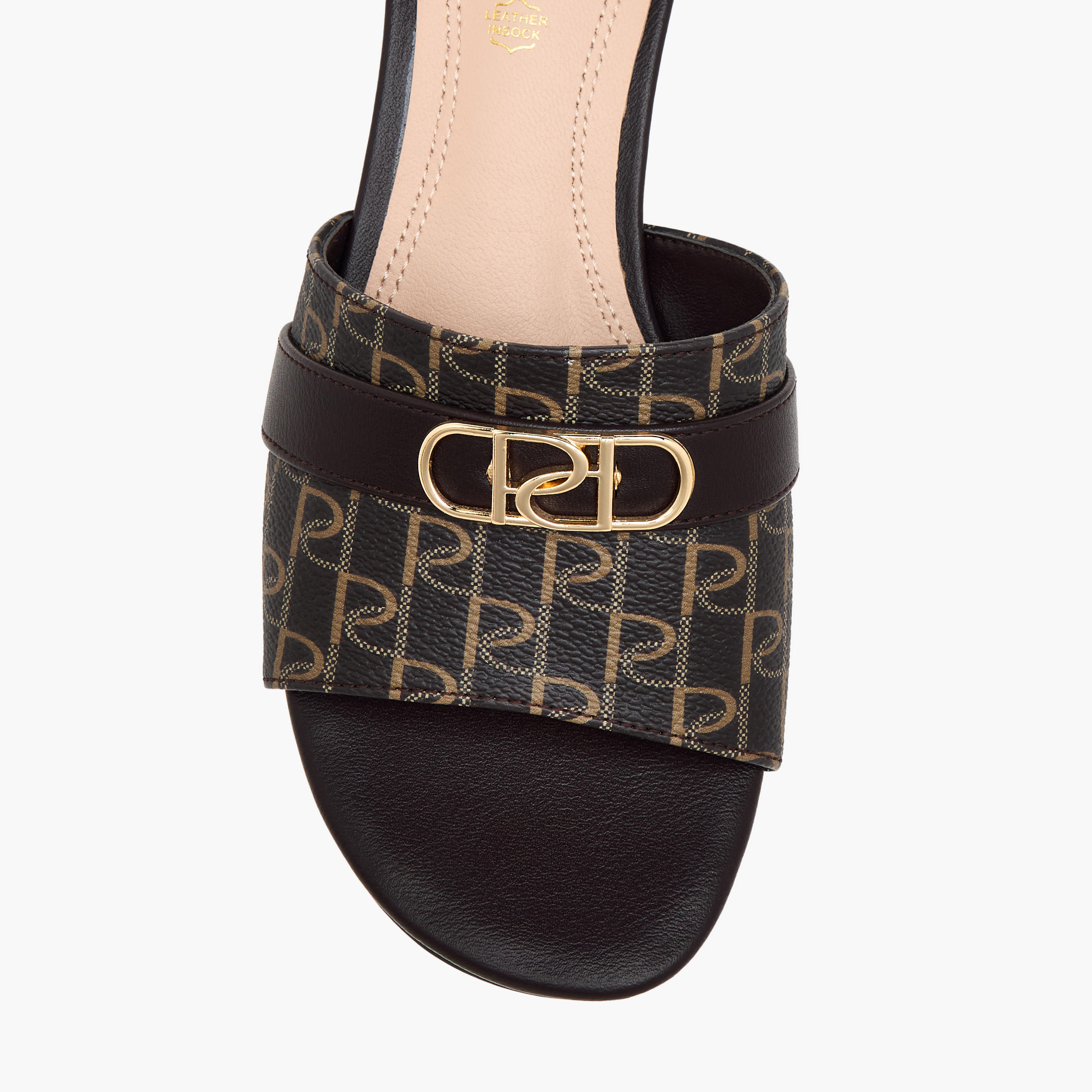 Paprika Monogram Print Slip-On Sandals with Block Heels-women-shoes-sandals-heeled-image-4