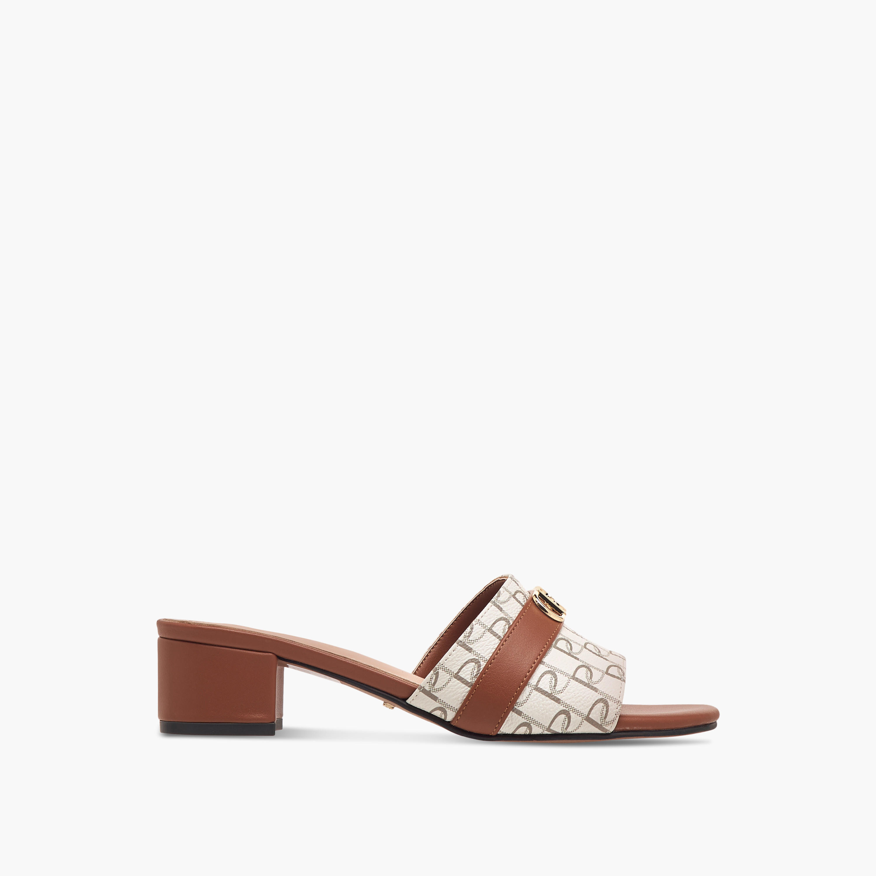 Paprika Monogram Print Slip-On Sandals with Block Heels-women-shoes-sandals-heeled-image-3