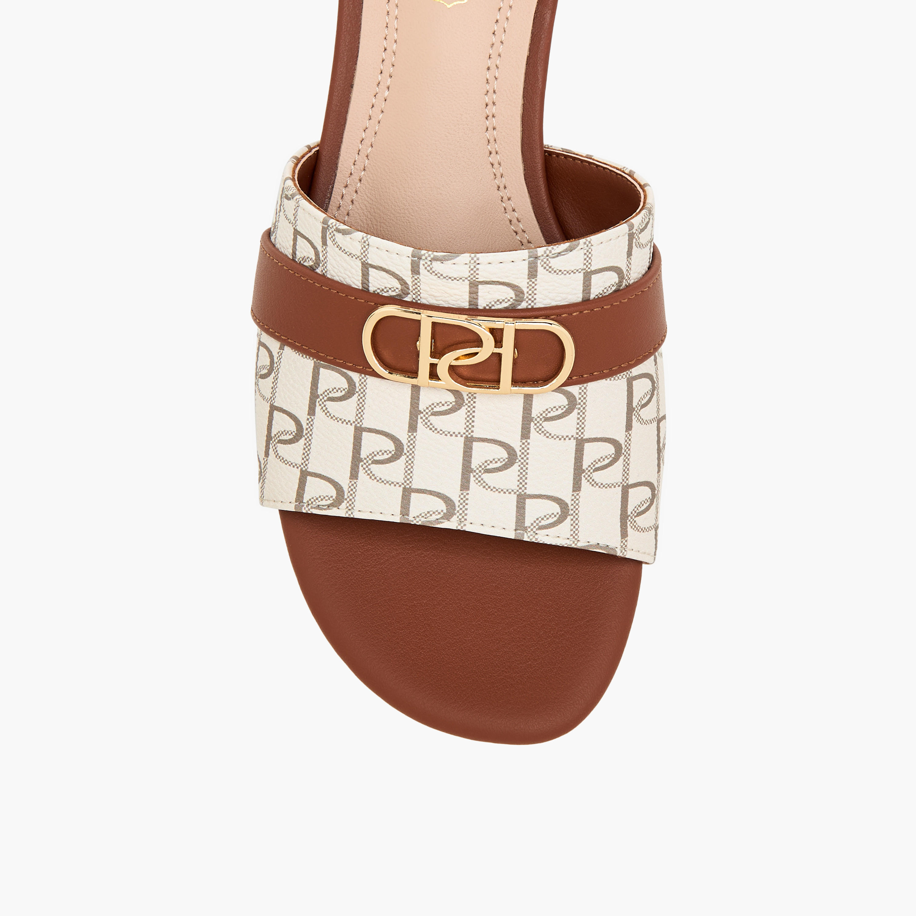 Paprika Monogram Print Slip-On Sandals with Block Heels-women-shoes-sandals-heeled-image-4
