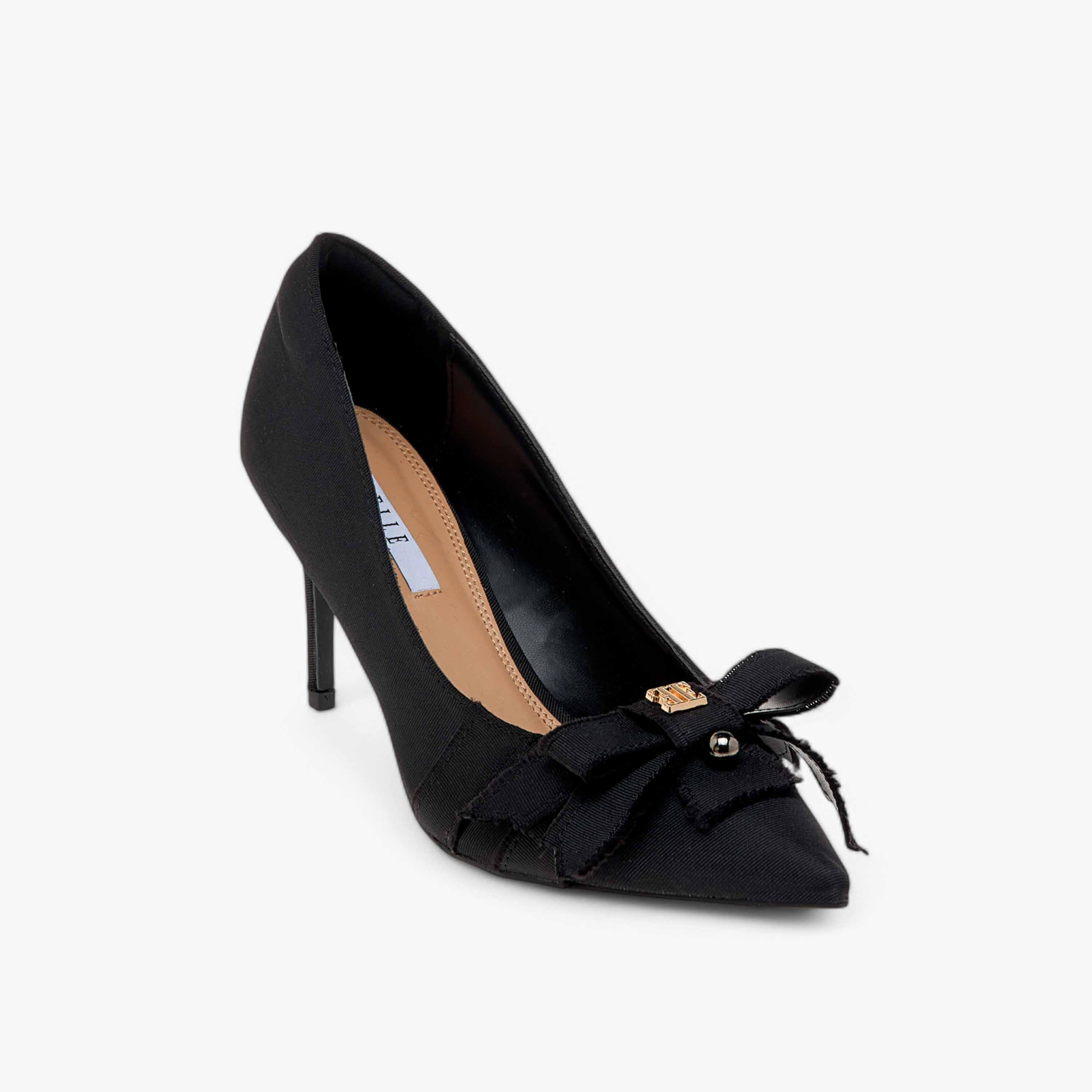 حذاء كلاسيكي سهل الارتداء بكعب رفيع وزينة فيونكة للنساء من إيل-women-shoes-heels-image-2