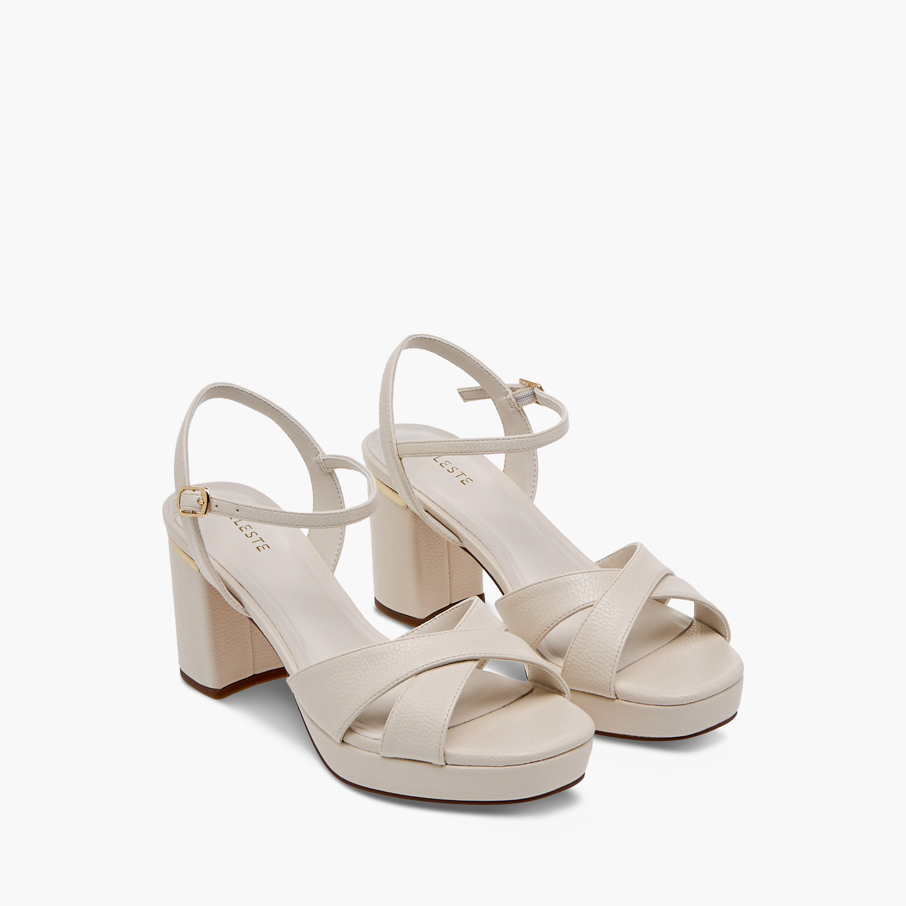 Celeste Women's Textured Sandals with Block Heels and Buckle Closure-women-shoes-sandals-heeled-image-1