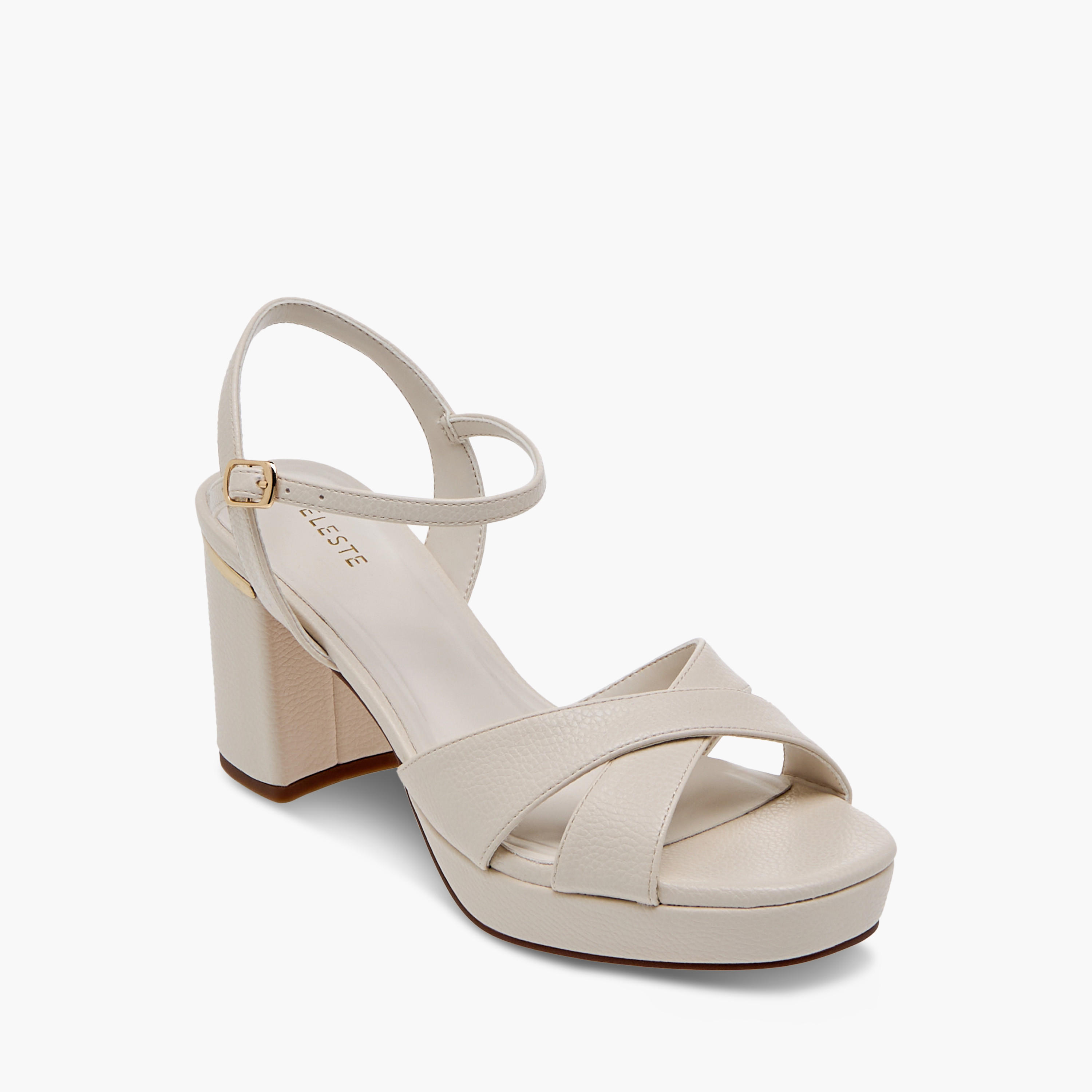 Celeste Women's Textured Sandals with Block Heels and Buckle Closure-women-shoes-sandals-heeled-image-2