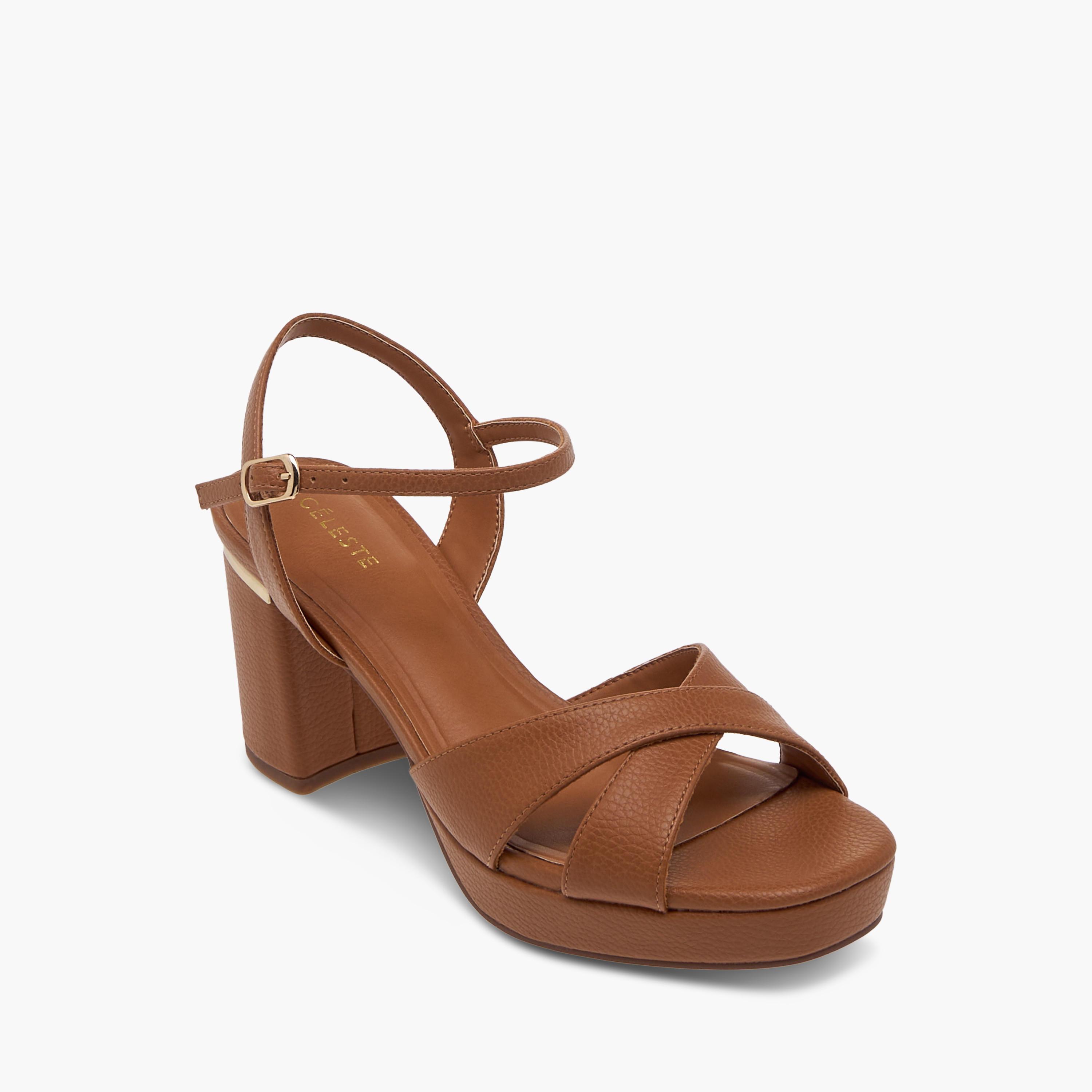 صندل بارز الملمس بكعب سميك وإبزيم إغلاق للنساء من سيليست-women-shoes-sandals-heeled-image-2