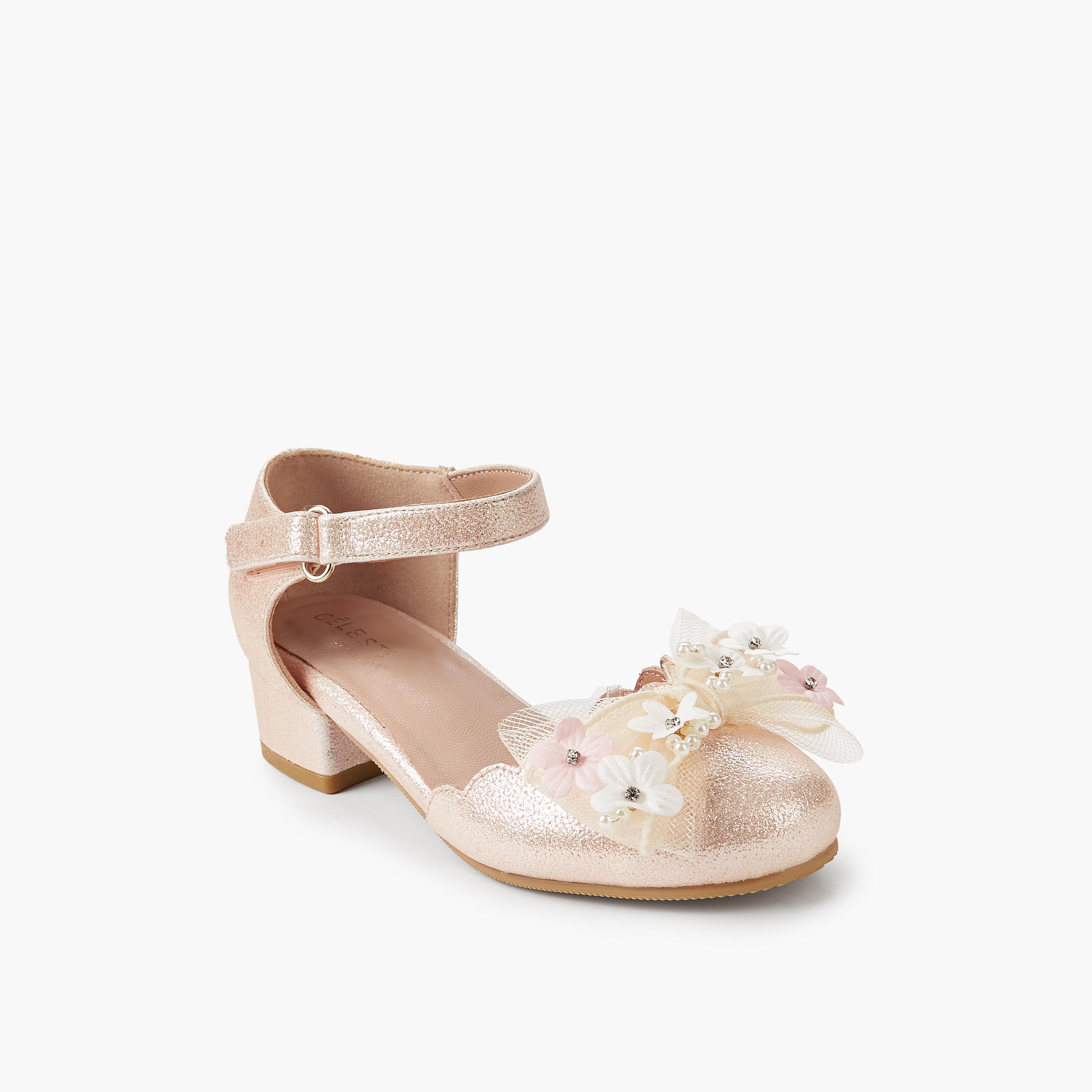 Celeste Girls Floral Embellished Block Heel Shoes-girls-shoes-sandals-image-2