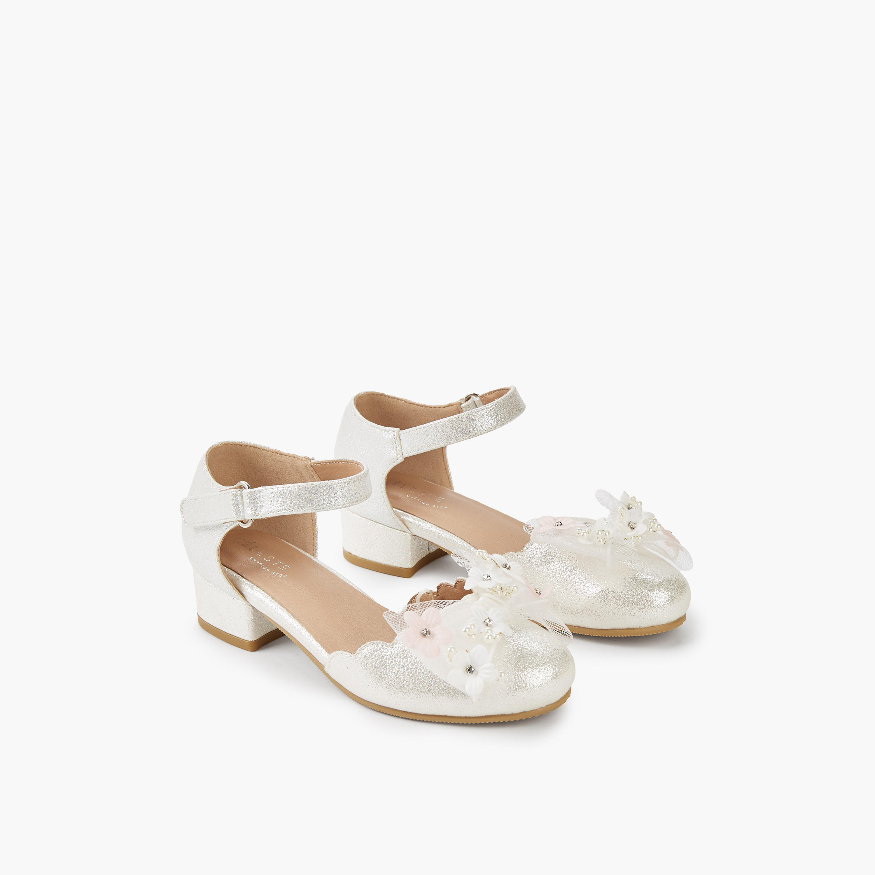 Celeste Girls Floral Embellished Block Heel Shoes-girls-shoes-sandals-image-1