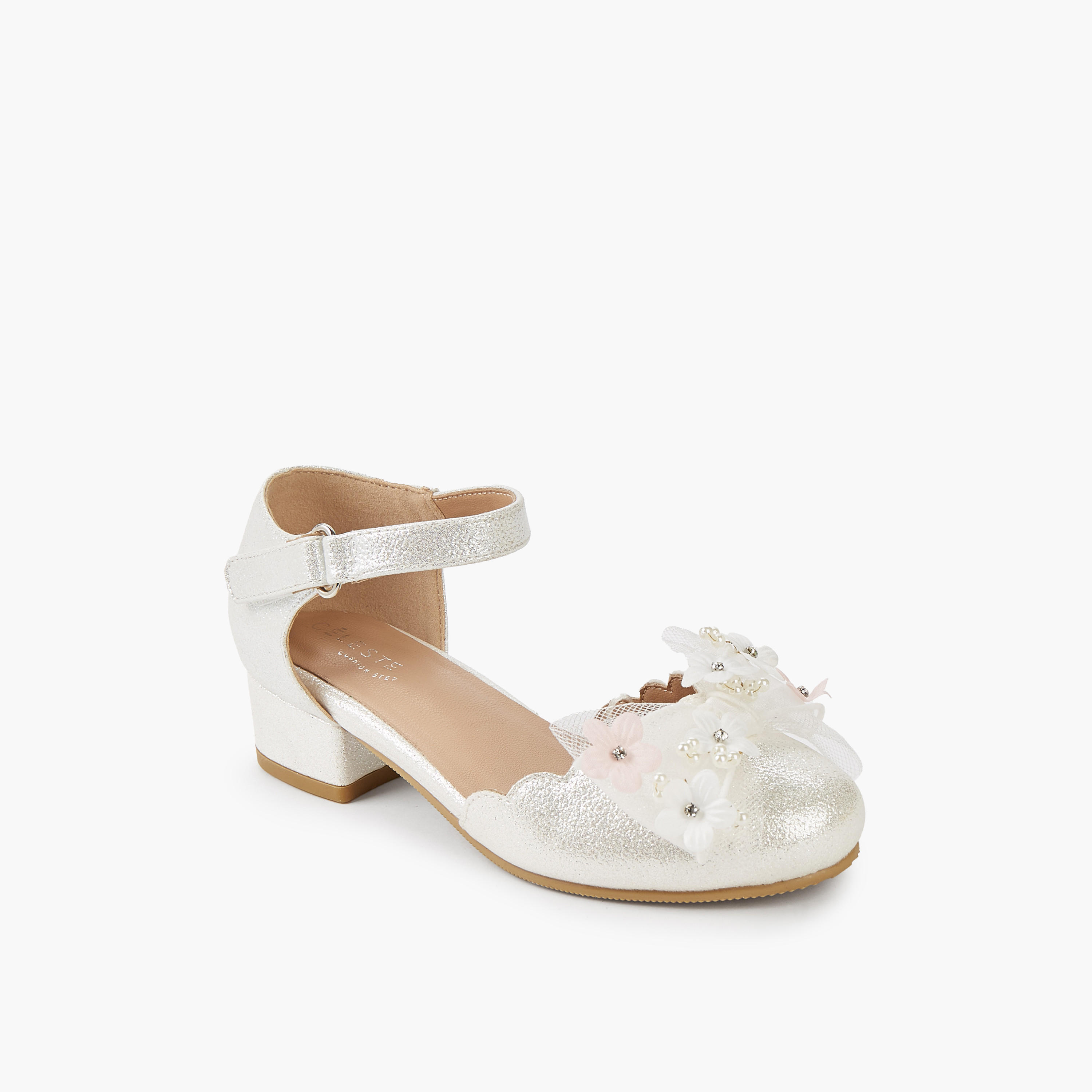 Celeste Girls Floral Embellished Block Heel Shoes-girls-shoes-sandals-image-2
