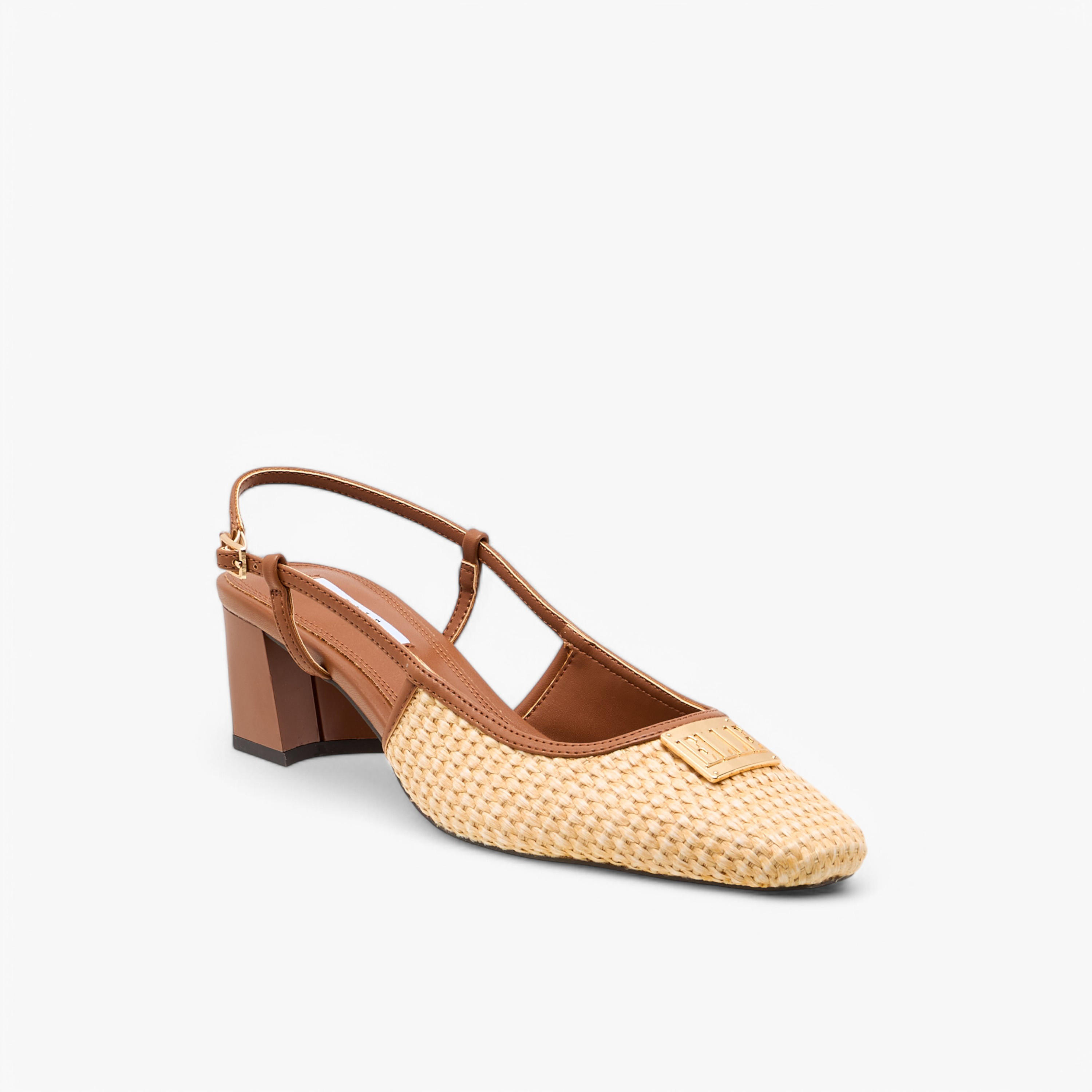 Elle Women's Textured Block Heeled Slingback Shoes with Buckle Closure-women-shoes-sandals-heeled-image-2