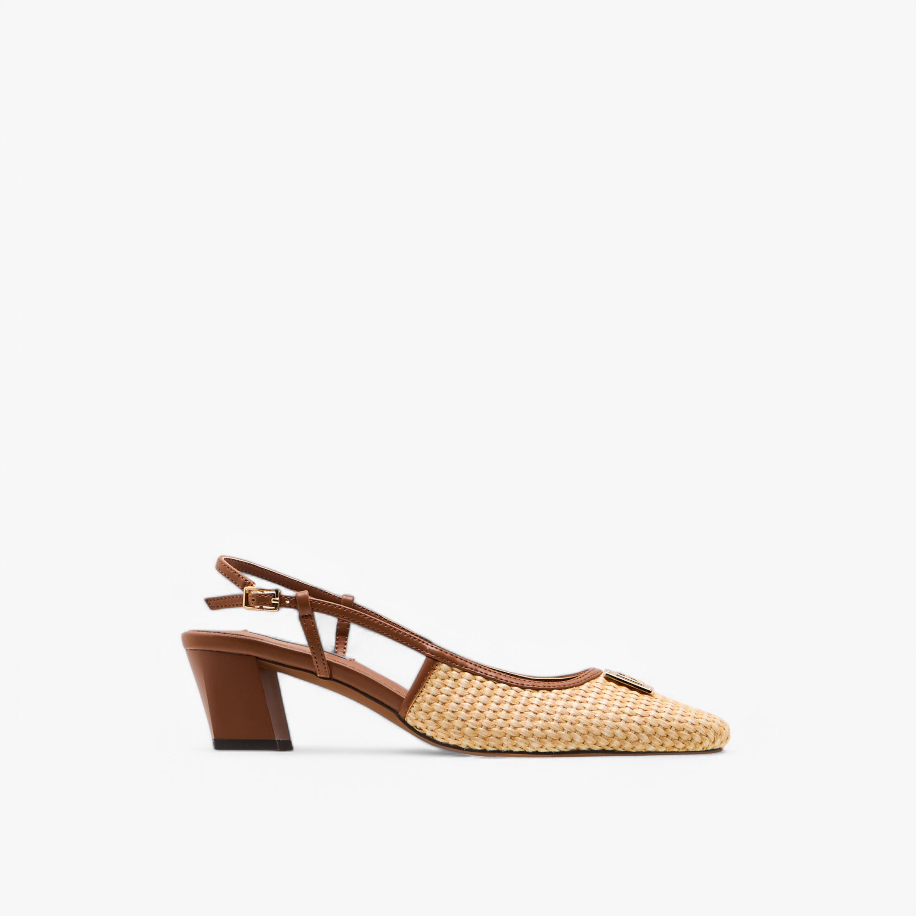 Elle Women's Textured Block Heeled Slingback Shoes with Buckle Closure-women-shoes-sandals-heeled-image-3