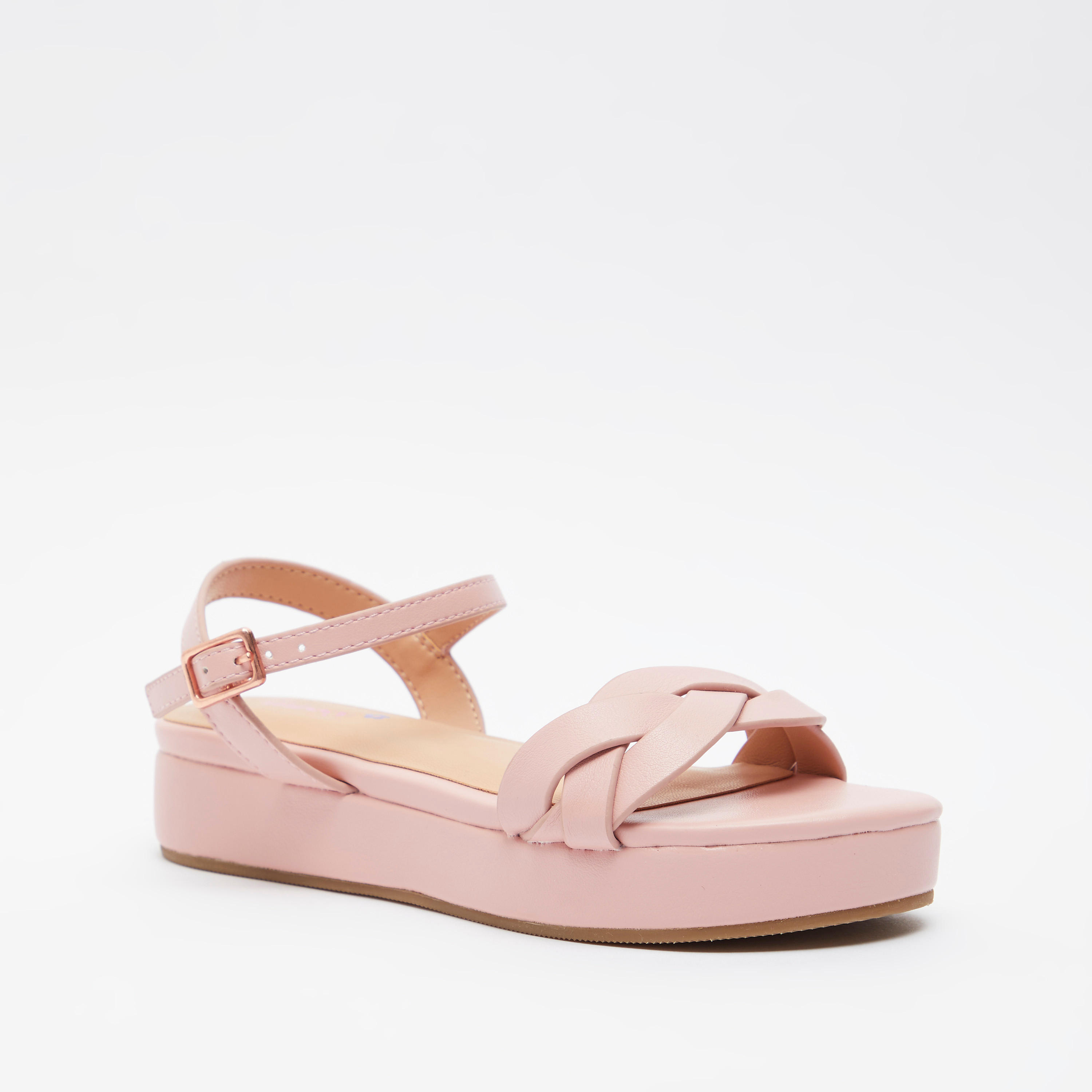 Little Missy Open Toe Sandals with Buckle Closure and Platform Heels-girls-shoes-sandals-image-2