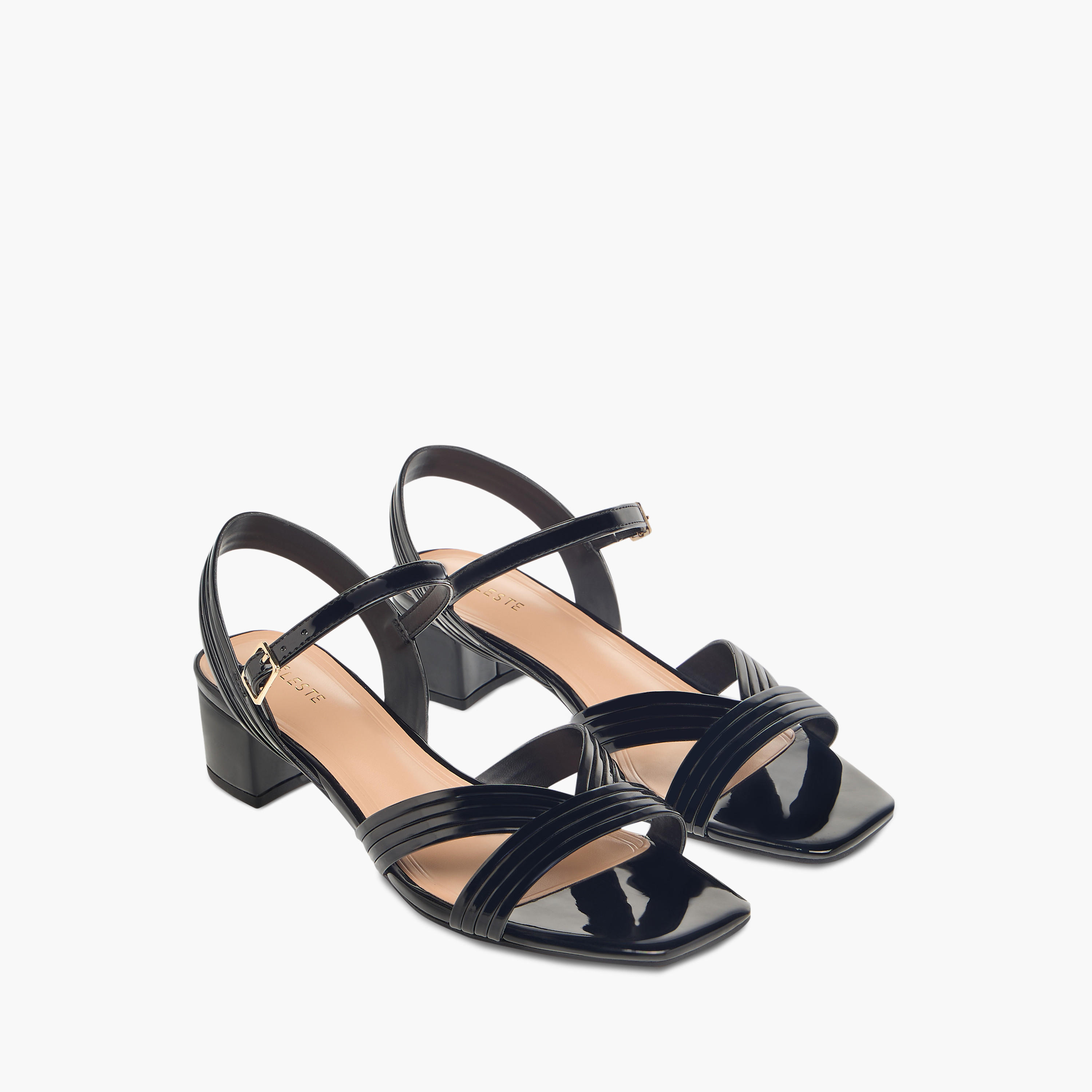 Celeste Women's Textured Strap Sandals with Block Heels and Buckle Closure-women-shoes-sandals-heeled-image-1