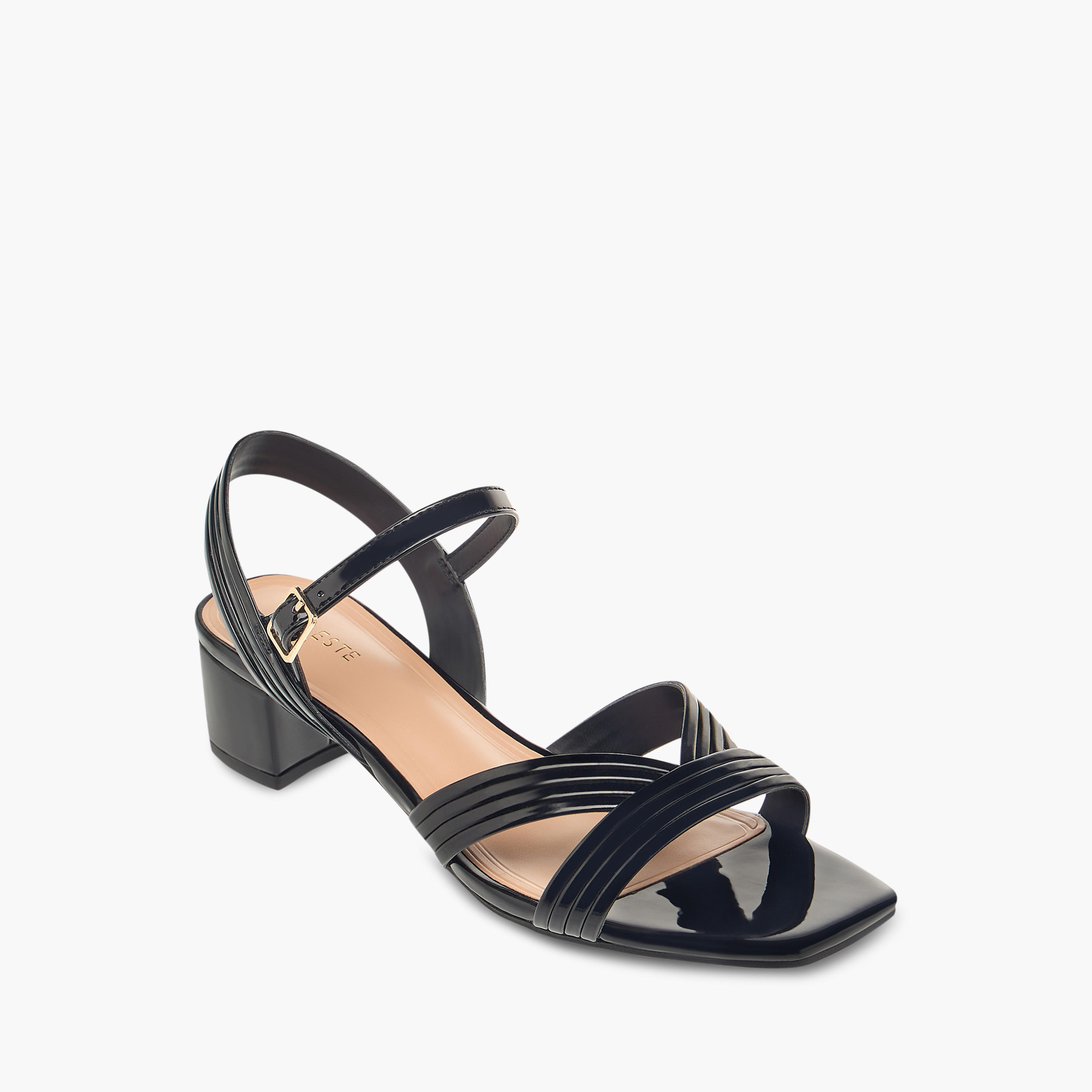 Celeste Women's Textured Strap Sandals with Block Heels and Buckle Closure-women-shoes-sandals-heeled-image-2