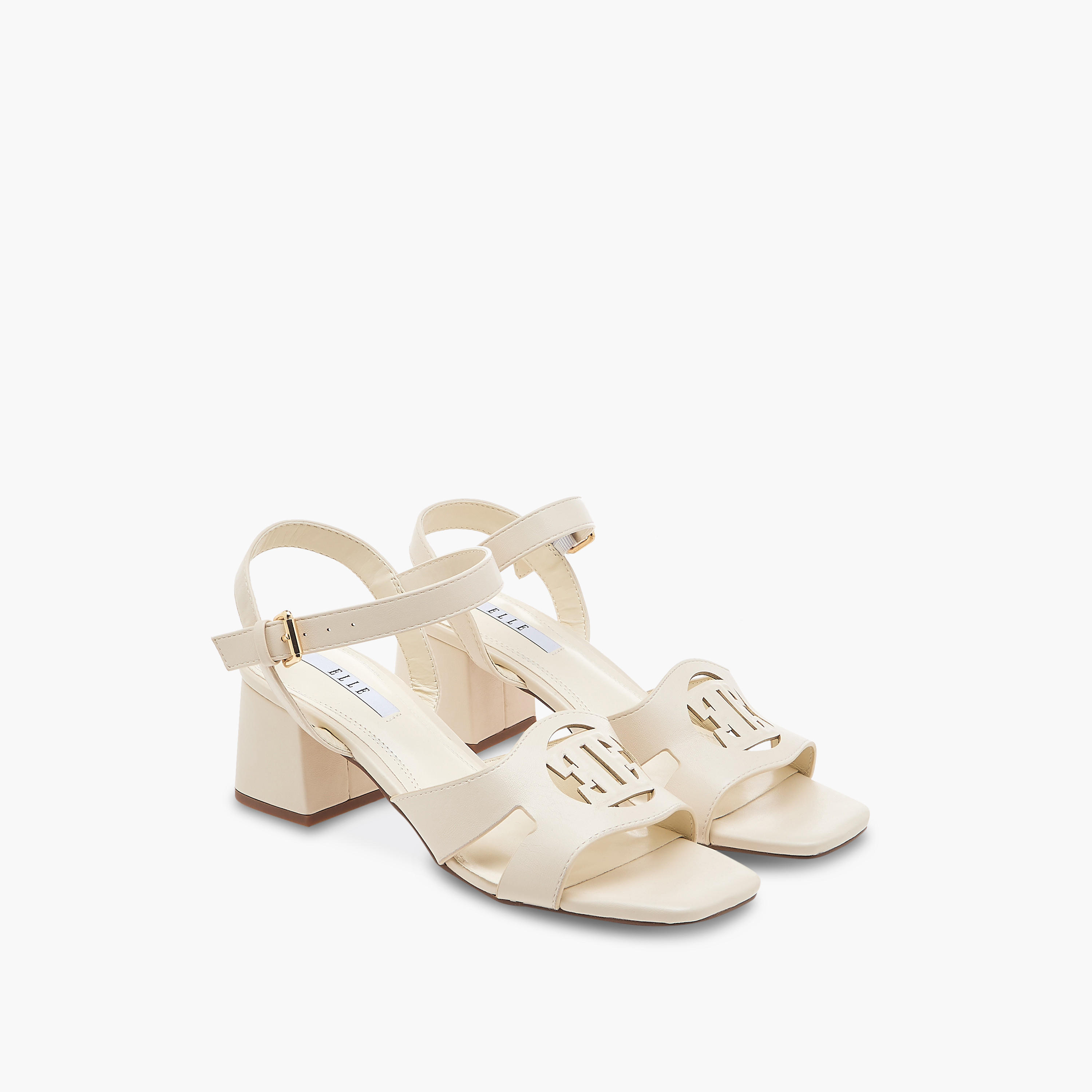 Elle Women's Logo Detail Sandals with Buckle Closure and Block Heels-women-shoes-sandals-heeled-image-1