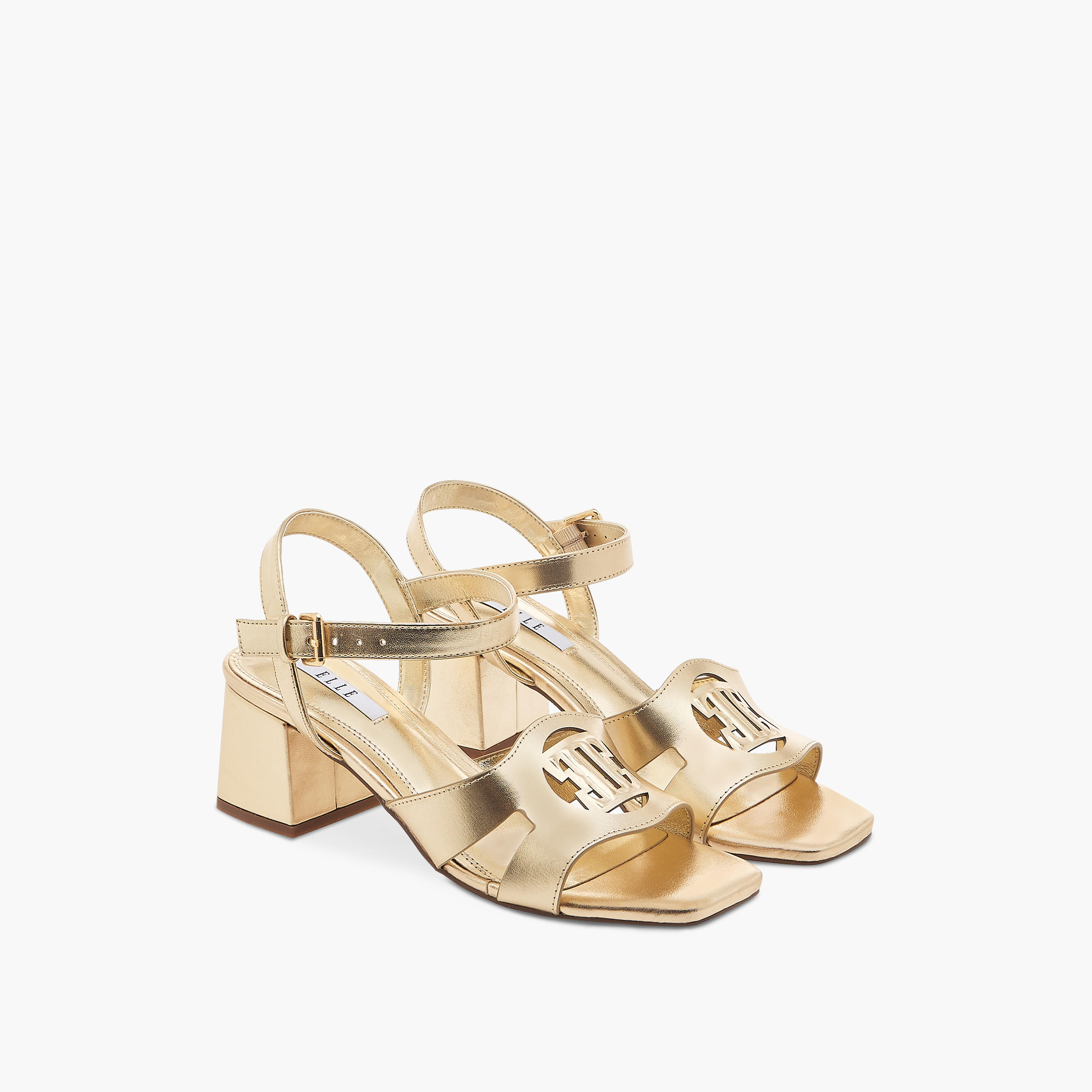 Elle Women's Logo Detail Sandals with Buckle Closure and Block Heels-women-shoes-sandals-heeled-image-1