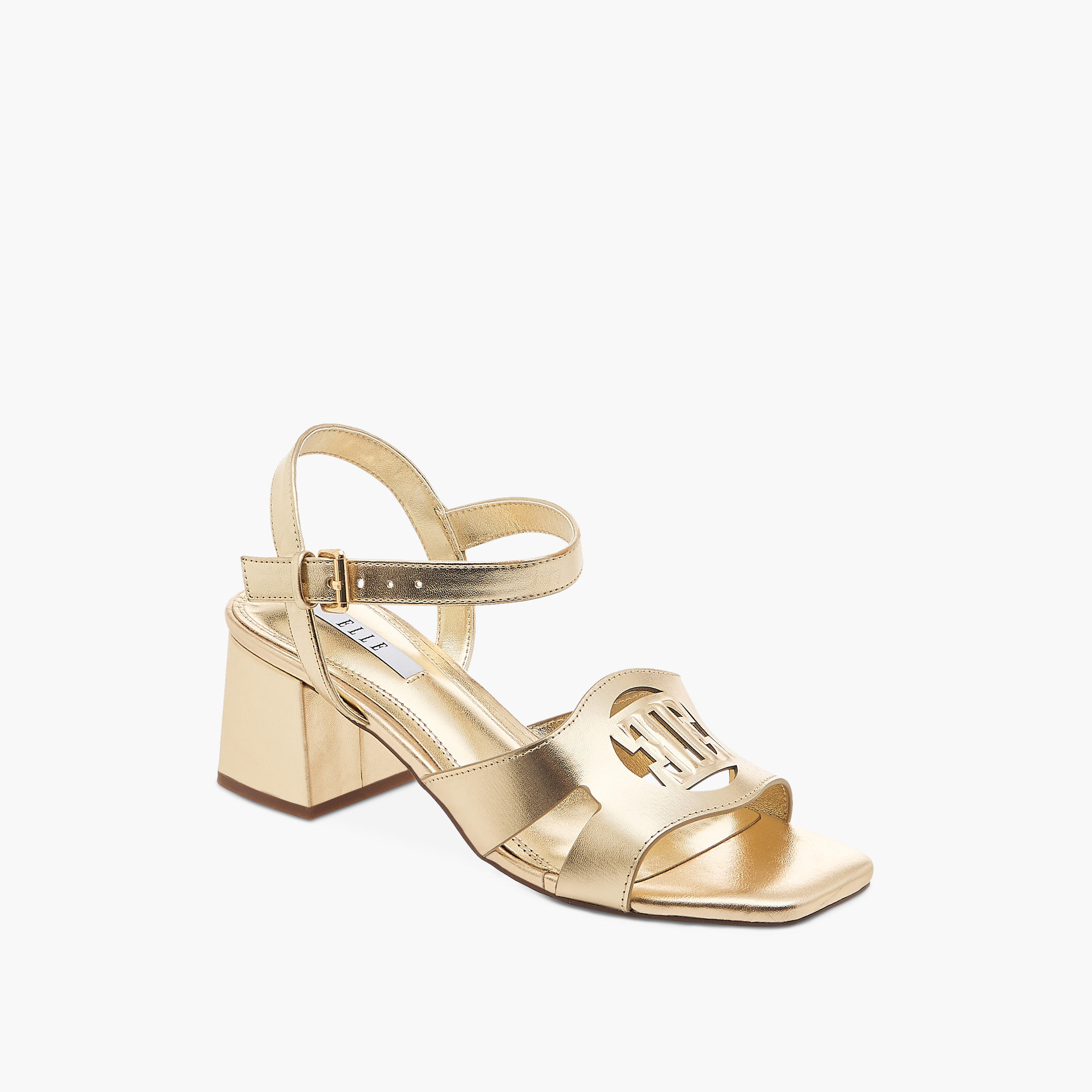 Elle Women's Logo Detail Sandals with Buckle Closure and Block Heels-women-shoes-sandals-heeled-image-2