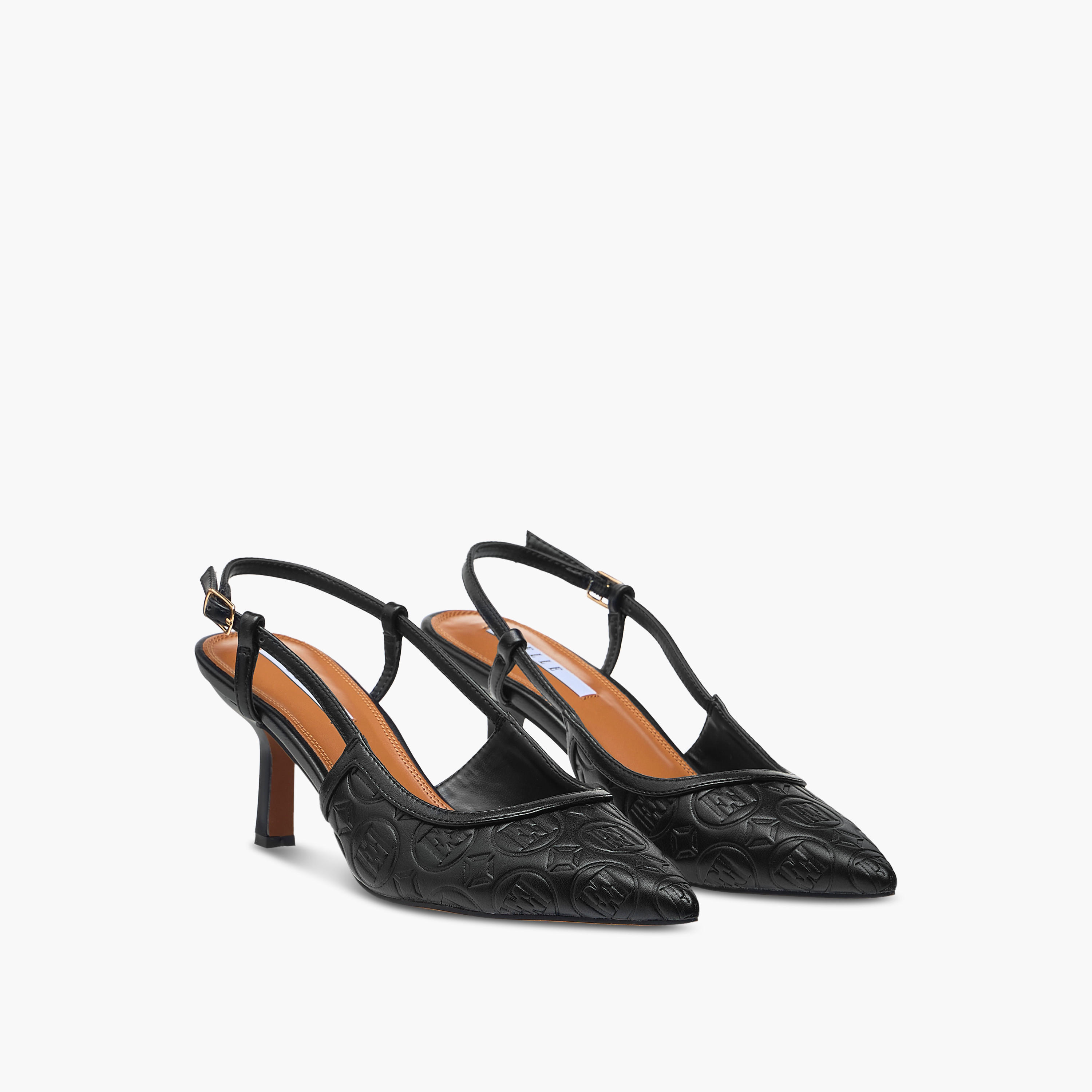 Elle Women's Monogram Detail Shoes with Buckle Closure and Stiletto Heels-women-shoes-sandals-heeled-image-1