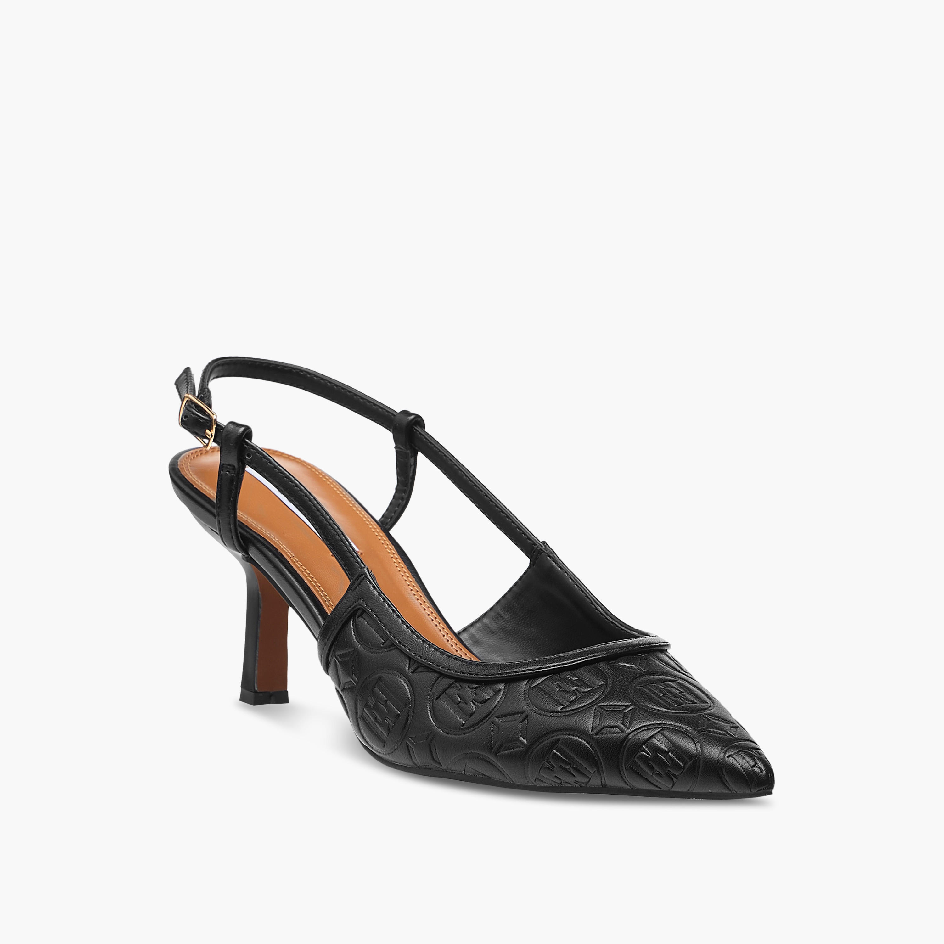 Elle Women's Monogram Detail Shoes with Buckle Closure and Stiletto Heels-women-shoes-sandals-heeled-image-2