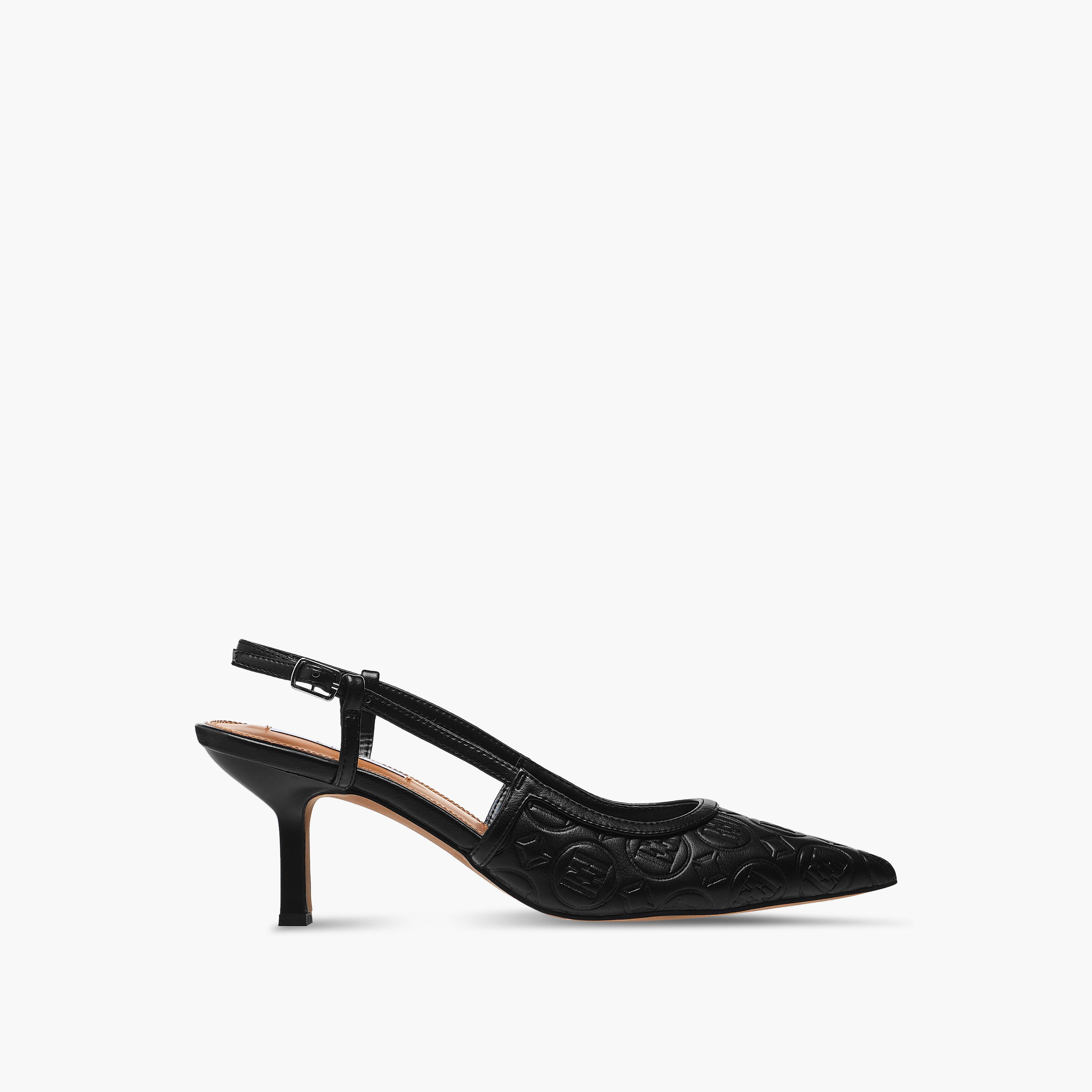 Elle Women's Monogram Detail Shoes with Buckle Closure and Stiletto Heels-women-shoes-sandals-heeled-image-3