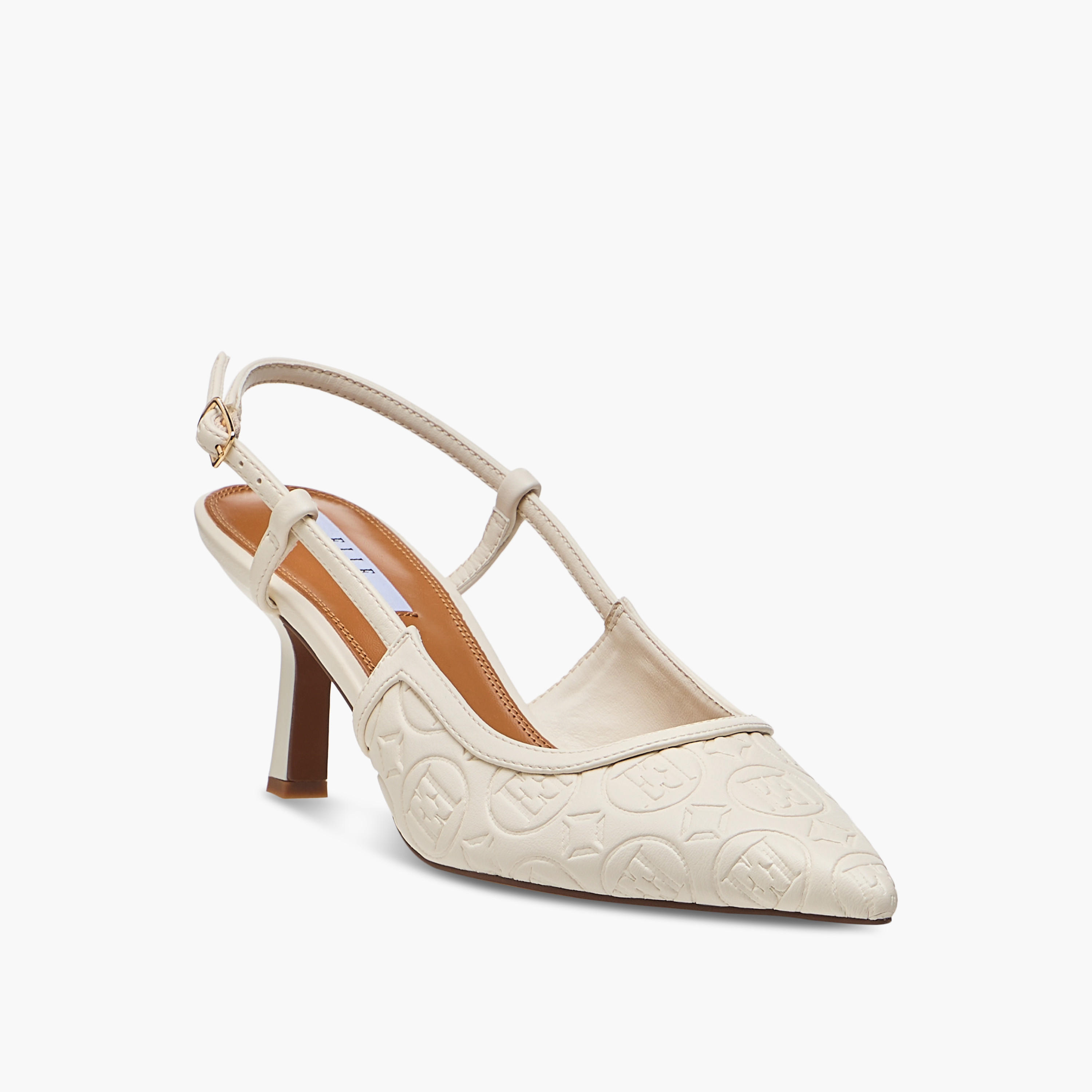 Elle Women's Monogram Detail Shoes with Buckle Closure and Stiletto Heels-women-shoes-sandals-heeled-image-2