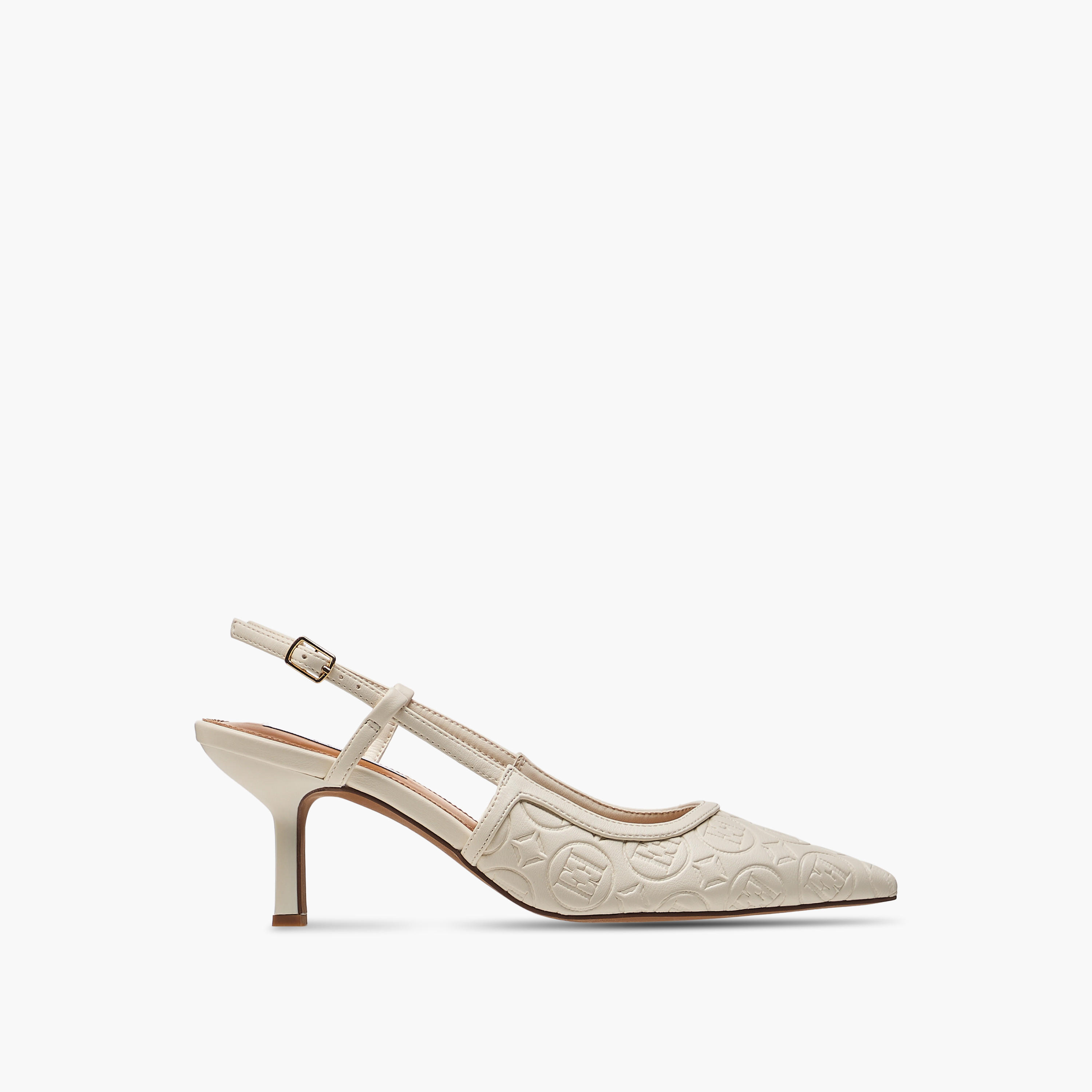 Elle Women's Monogram Detail Shoes with Buckle Closure and Stiletto Heels-women-shoes-sandals-heeled-image-3
